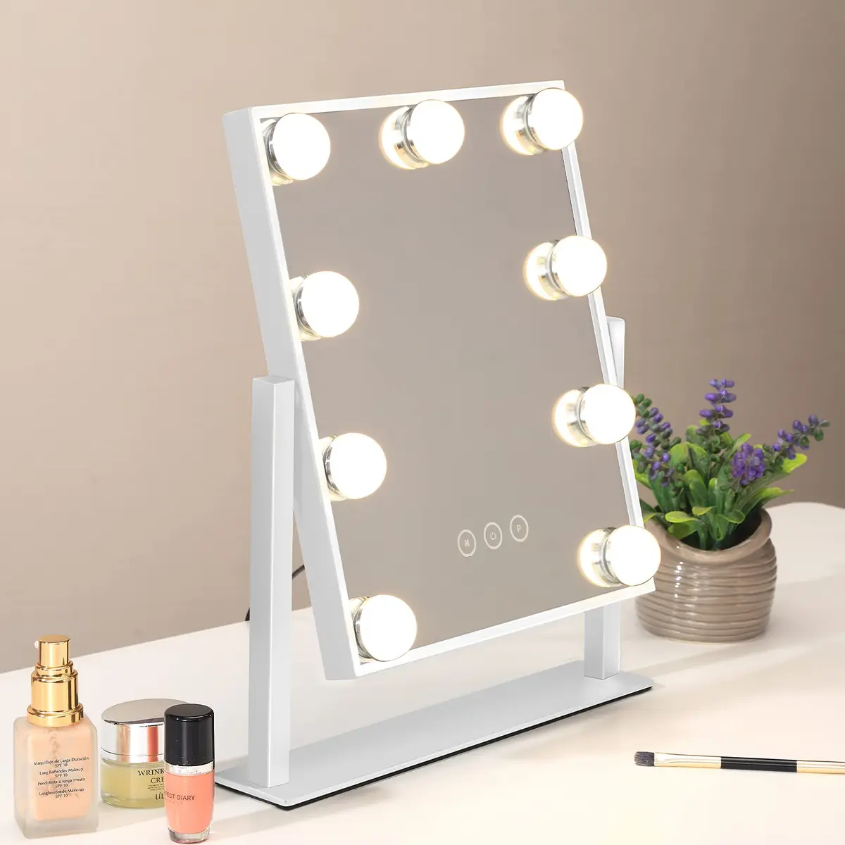 NUSVAN Vanity Mirror with Lights, Makeup Mirror, 3 Color Modes, 10X Magnification, Touch Control, 360° Rotation, White - view 8