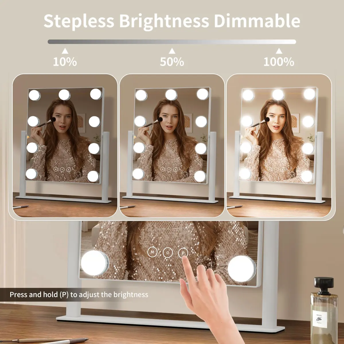 NUSVAN Vanity Mirror with Lights, Makeup Mirror, 3 Color Modes, 10X Magnification, Touch Control, 360° Rotation, White - view 3