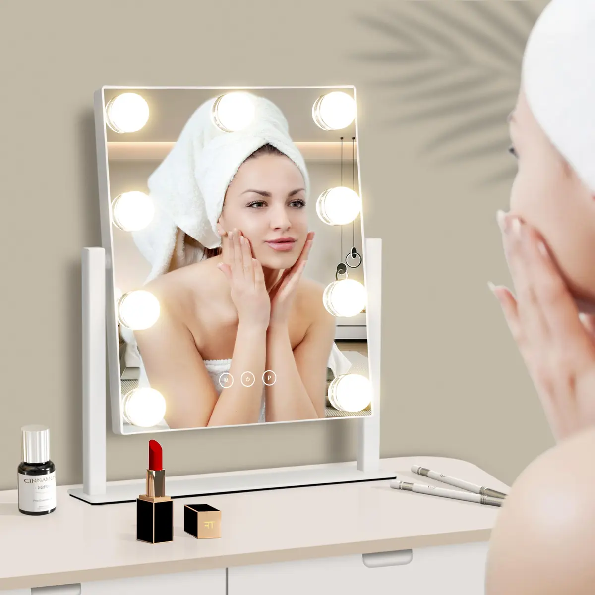 NUSVAN Vanity Mirror with Lights, Makeup Mirror, 3 Color Modes, 10X Magnification, Touch Control, 360° Rotation, White - view 4