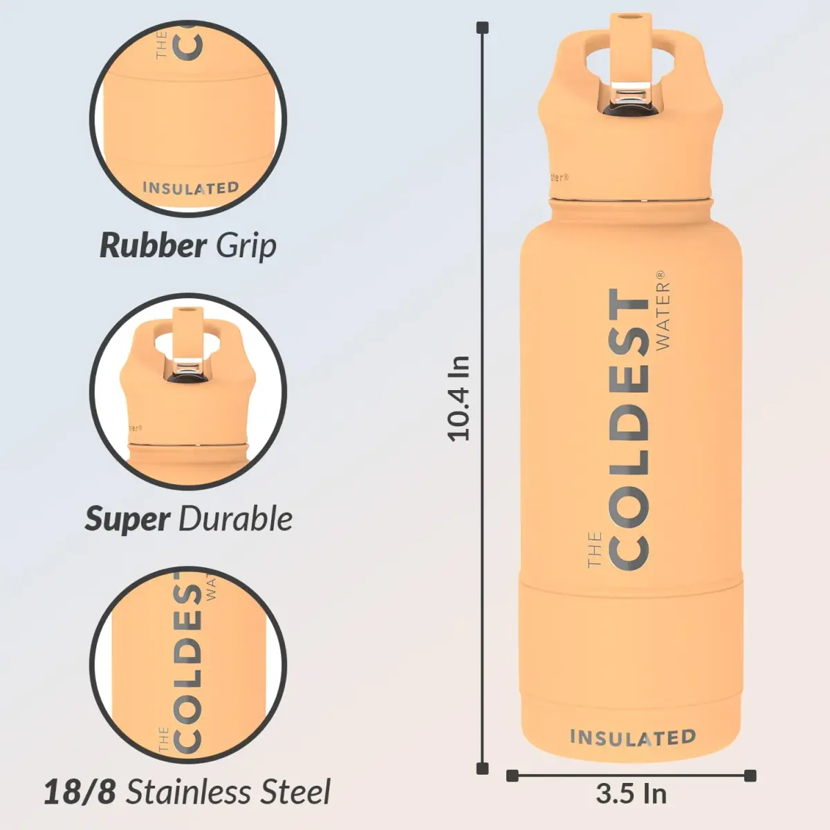 The Coldest Water Insulated Water Bottle with Straw Lid - Stainless Steel Metal Bottle, Sahara Peach, 32 oz (946ml) - view 3