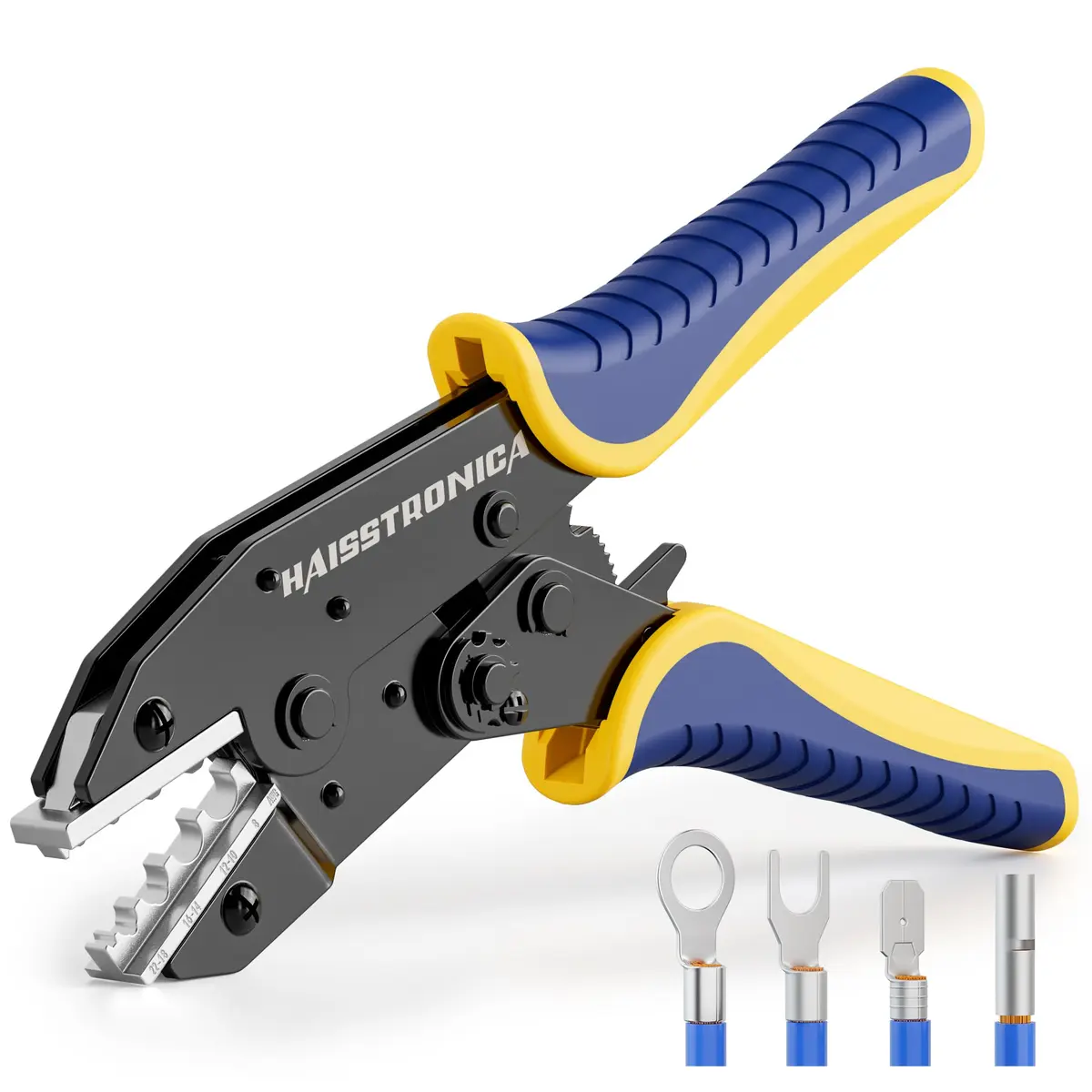 haisstronica Ratchet Crimping Tool for Non-Insulated Terminals, AWG 22-8, 230mm (9.05in) | Professional Electrical Wire Crimper - main product image