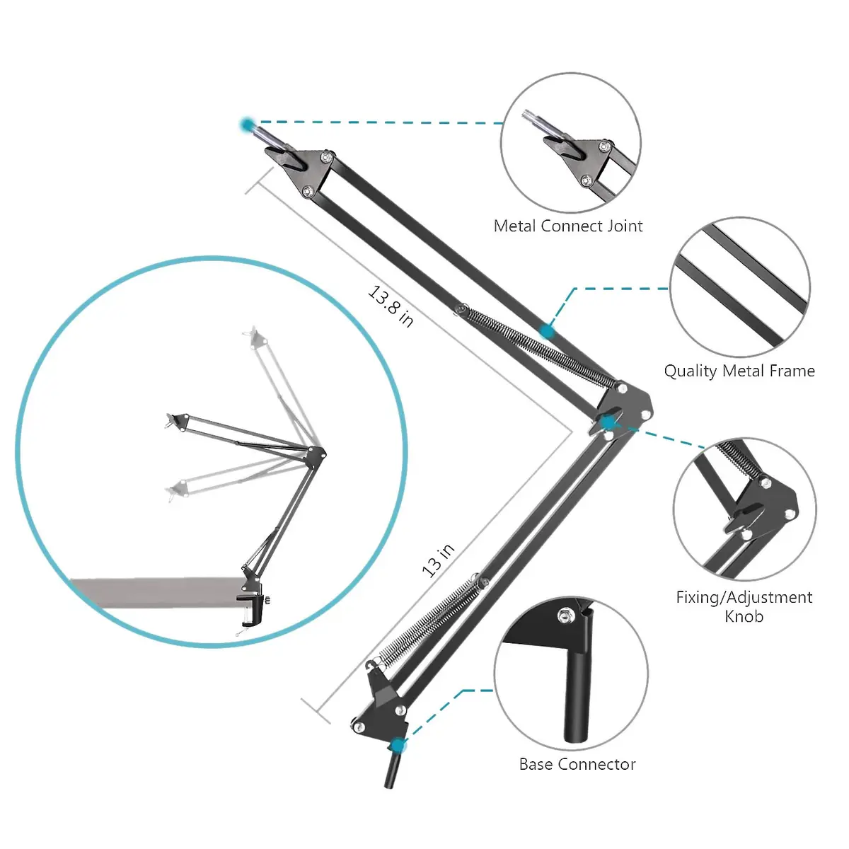 SUNMON Snowball iCE Mic Boom Arm Stand with Pop Filter, 26.8 inches | Compatible with Blue Snowball Ice USB Mic - view 3