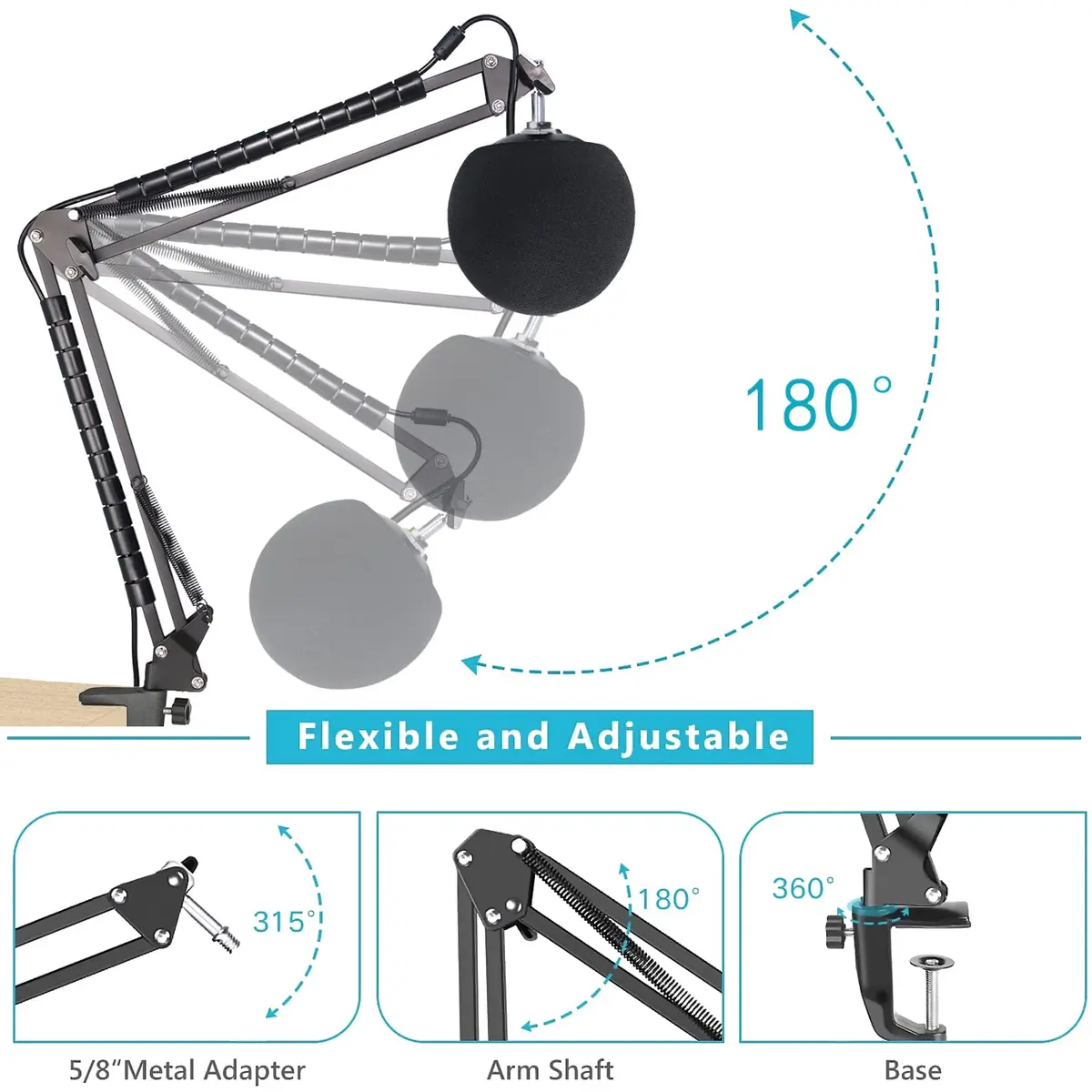 SUNMON Snowball iCE Mic Boom Arm Stand with Pop Filter, 26.8 inches | Compatible with Blue Snowball Ice USB Mic - view 4