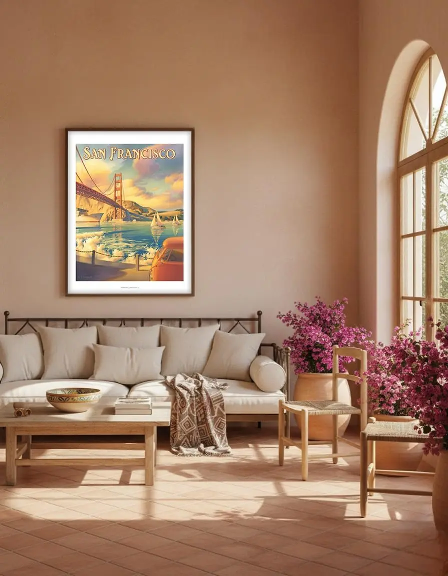 Pacifica Island Art Golden Gate Bridge Wood Sign 20cm x 30cm (8" x 12") | Vintage Travel Art - view 5