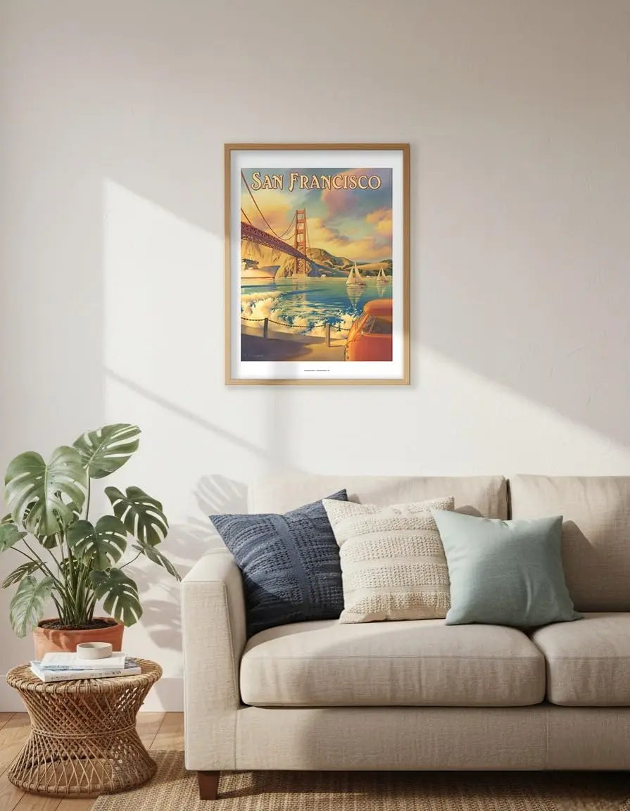 Pacifica Island Art Golden Gate Bridge Wood Sign 20cm x 30cm (8" x 12") | Vintage Travel Art - view 6