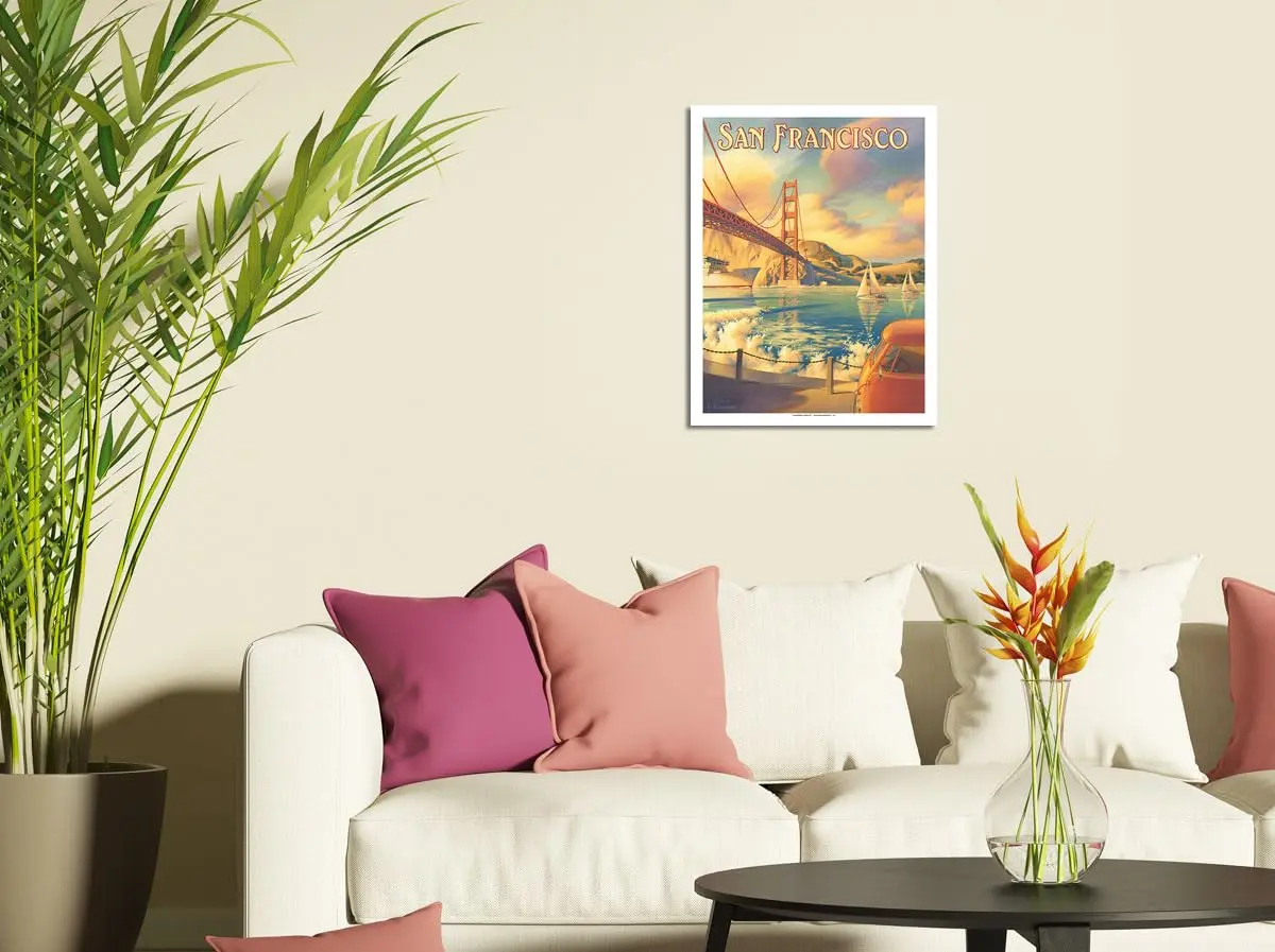 Pacifica Island Art Golden Gate Bridge Wood Sign 20cm x 30cm (8" x 12") | Vintage Travel Art - view 3
