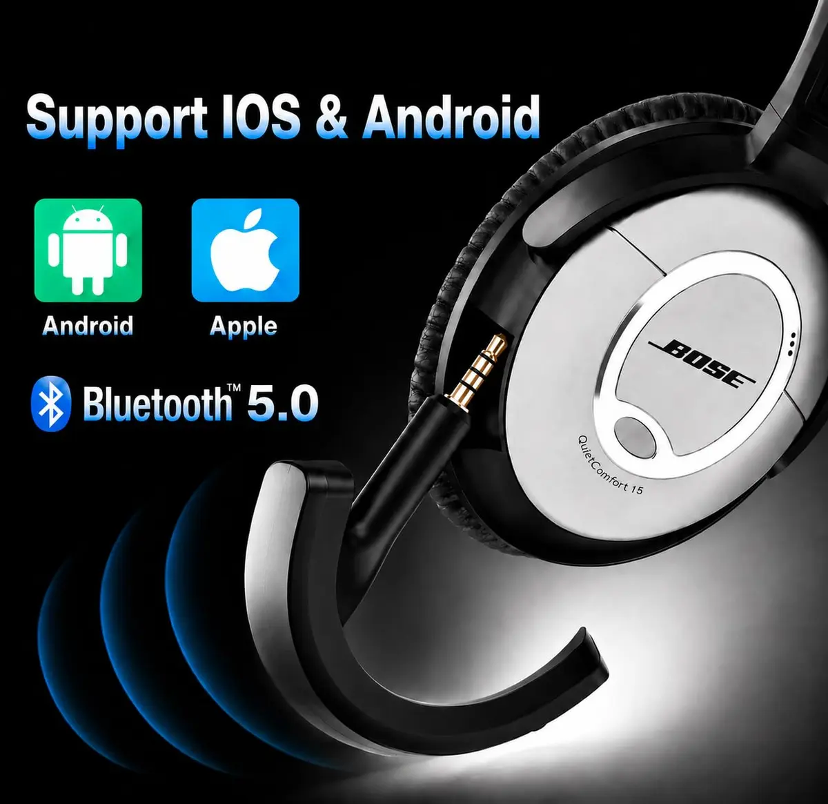 YOCOWOCO Bluetooth Adapter for Bose QuietComfort 15, Black | Wireless Audio Adapter with AptX HD & Built-in Mic - view 5