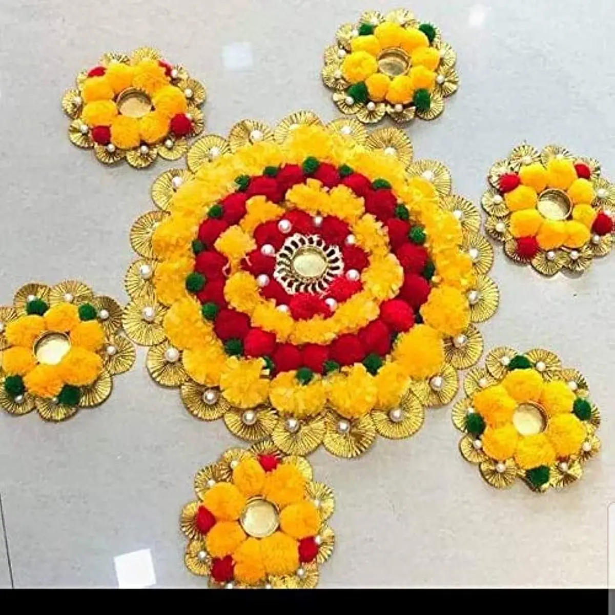 Sanvatsar Decorative Rangoli Set of 7 | Floral Tea Light Holders for Home & Festivals - main product image