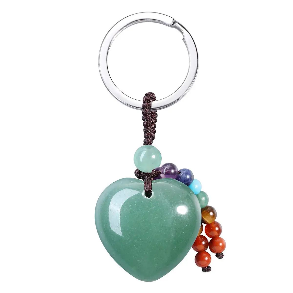 MANIFO Natural Green Aventurine Heart Crystal Keychain 7 Chakra Healing Gemstone Key Ring Charm for Women - main product image