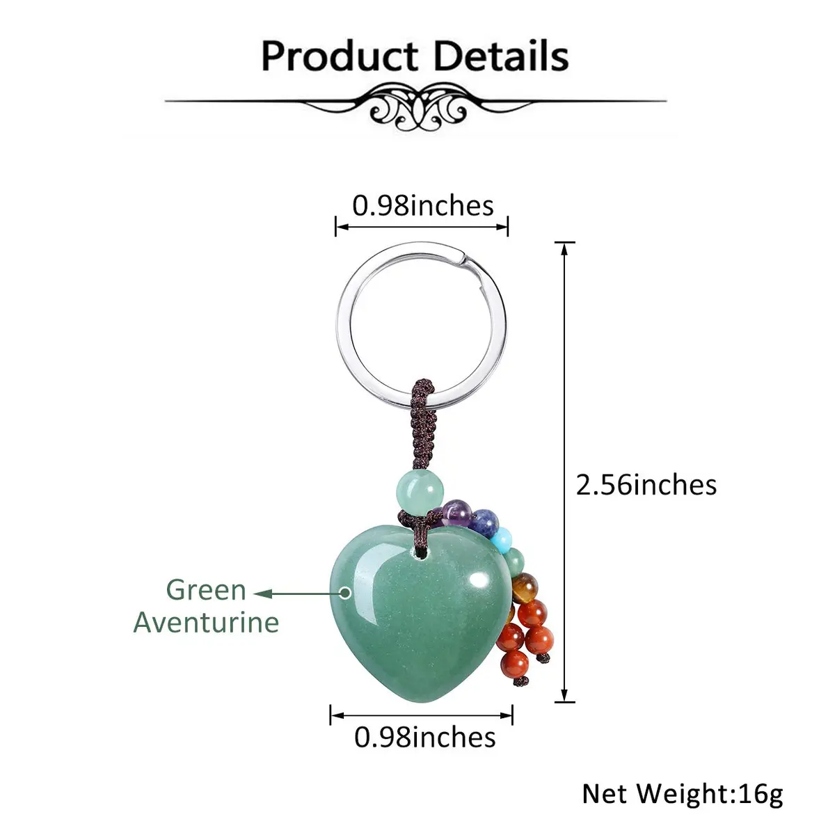 MANIFO Natural Green Aventurine Heart Crystal Keychain 7 Chakra Healing Gemstone Key Ring Charm for Women - view 5