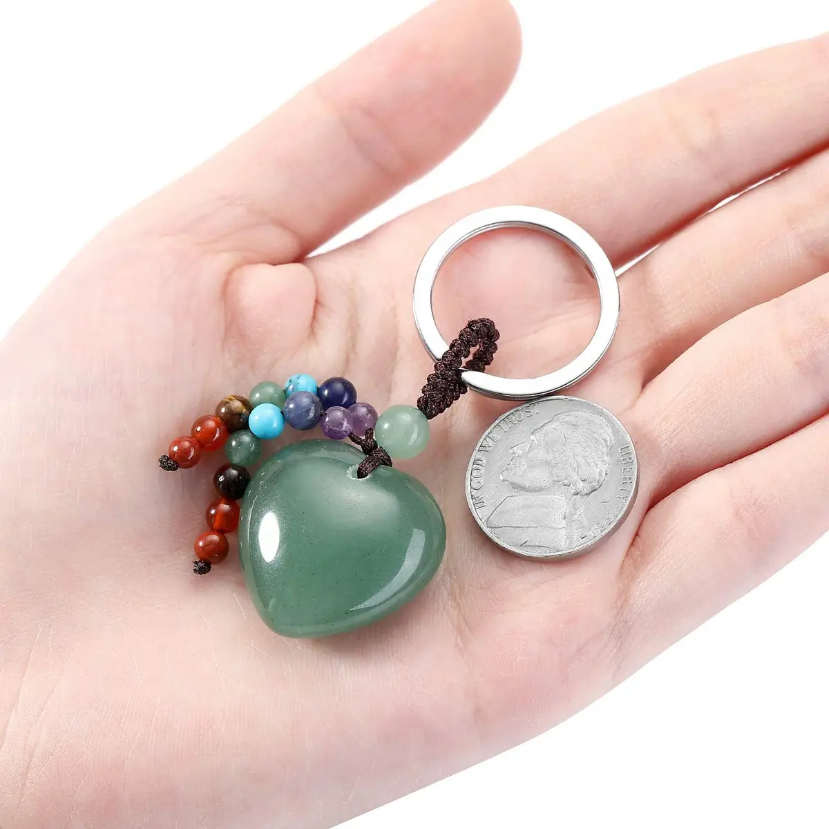 MANIFO Natural Green Aventurine Heart Crystal Keychain 7 Chakra Healing Gemstone Key Ring Charm for Women - view 4