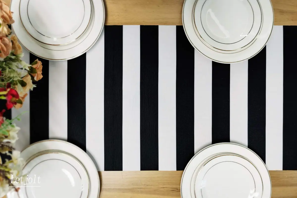 Letjolt Black and White Striped Table Runner 12x108 Inches | Durable Polyester for Elegant Dining - view 2