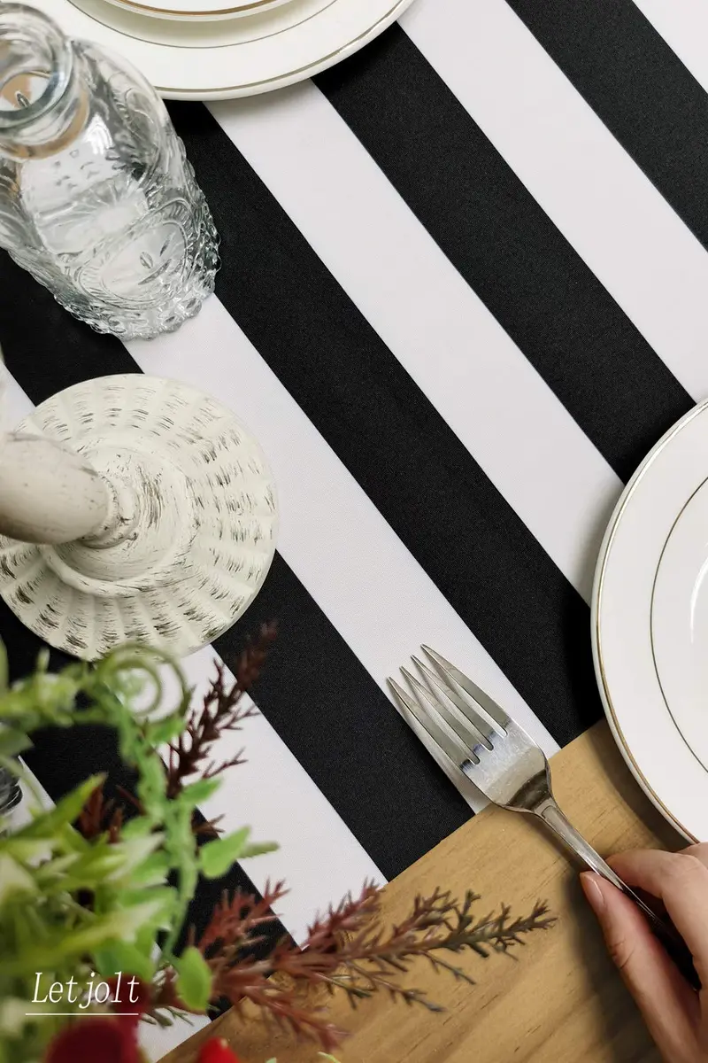 Letjolt Black and White Striped Table Runner 12x108 Inches | Durable Polyester for Elegant Dining - view 3