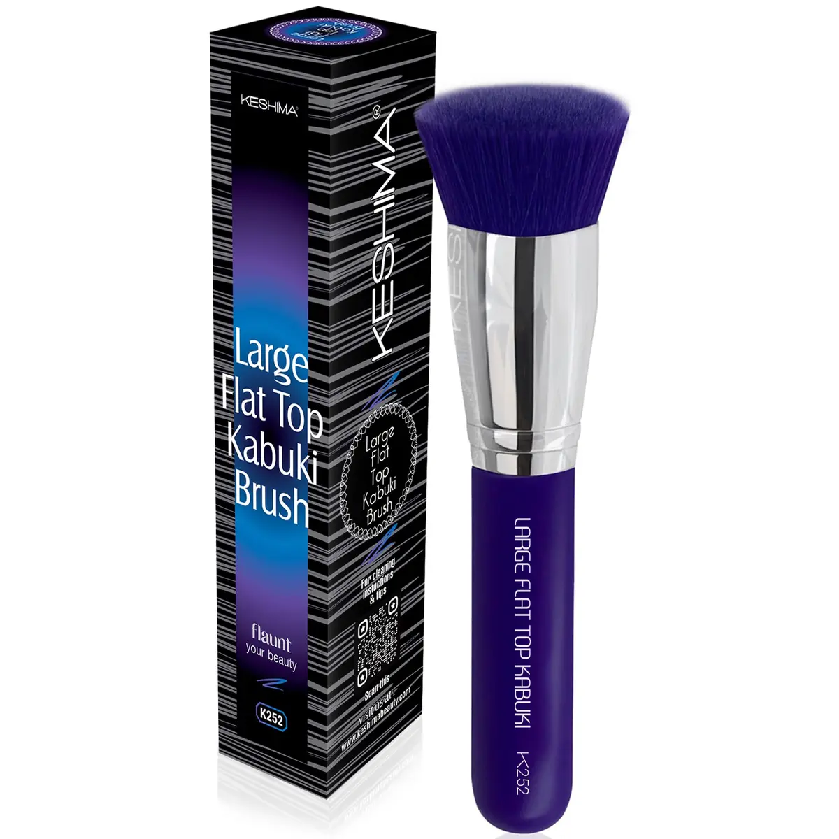 Keshima Large Flat Top Kabuki Foundation Brush, Neon Purple Makeup Brush | Synthetic Flat Top Face Brush for Liquid & Powder Foundations - main product image