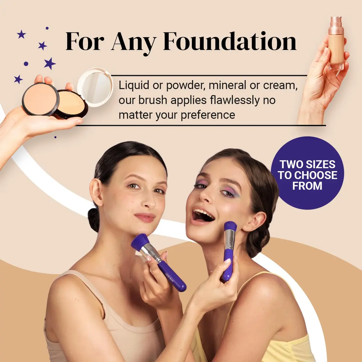 Keshima Large Flat Top Kabuki Foundation Brush, Neon Purple Makeup Brush | Synthetic Flat Top Face Brush for Liquid & Powder Foundations - view 5