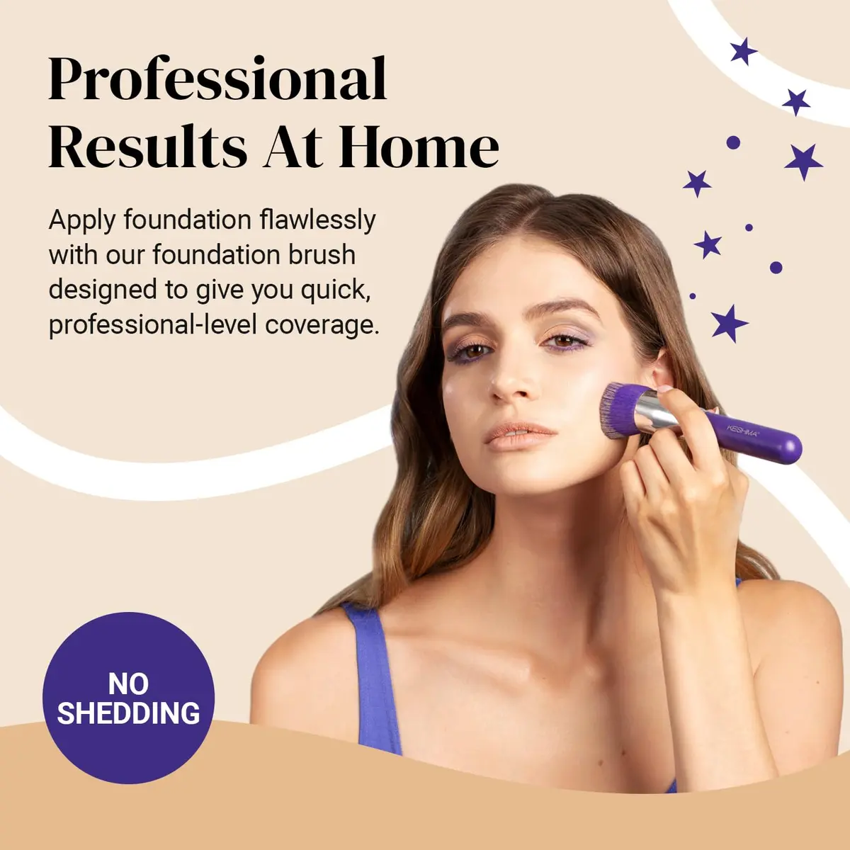 Keshima Large Flat Top Kabuki Foundation Brush, Neon Purple Makeup Brush | Synthetic Flat Top Face Brush for Liquid & Powder Foundations - view 2