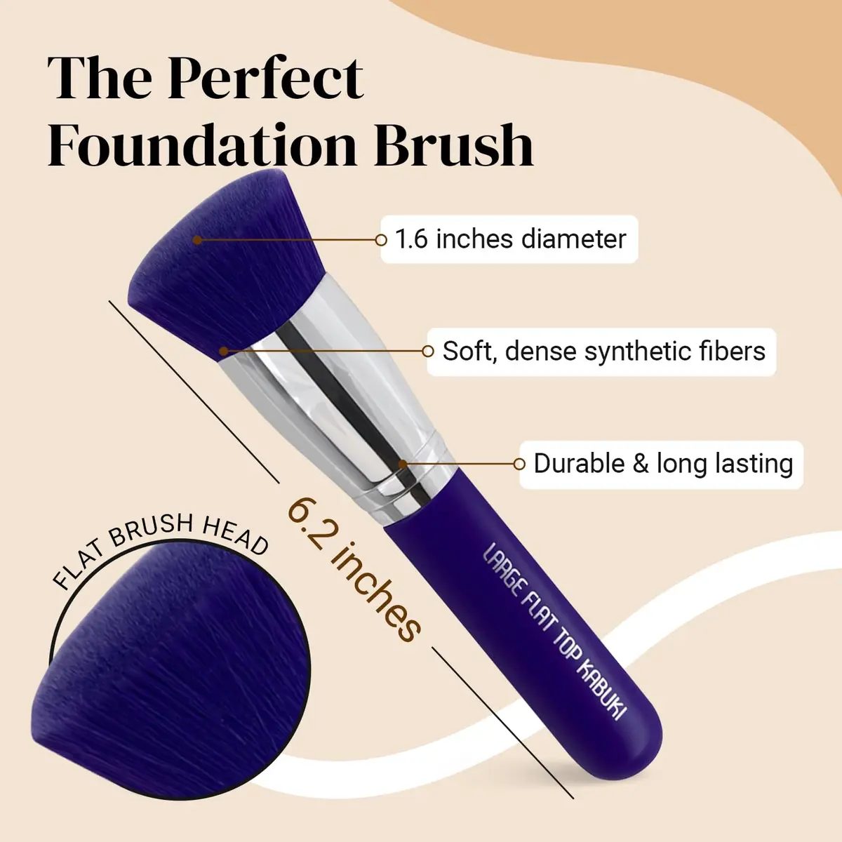 Keshima Large Flat Top Kabuki Foundation Brush, Neon Purple Makeup Brush | Synthetic Flat Top Face Brush for Liquid & Powder Foundations - view 3