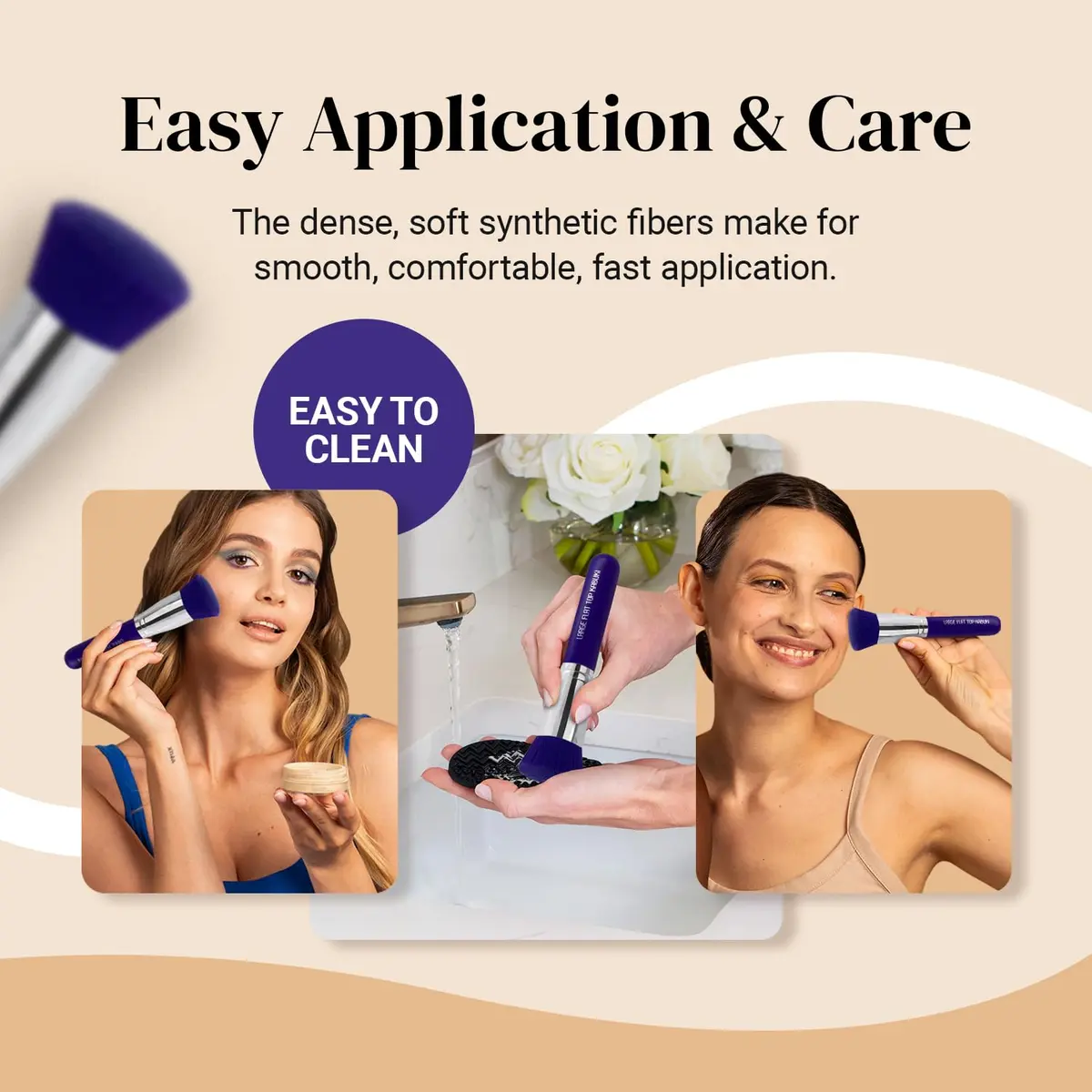 Keshima Large Flat Top Kabuki Foundation Brush, Neon Purple Makeup Brush | Synthetic Flat Top Face Brush for Liquid & Powder Foundations - view 4