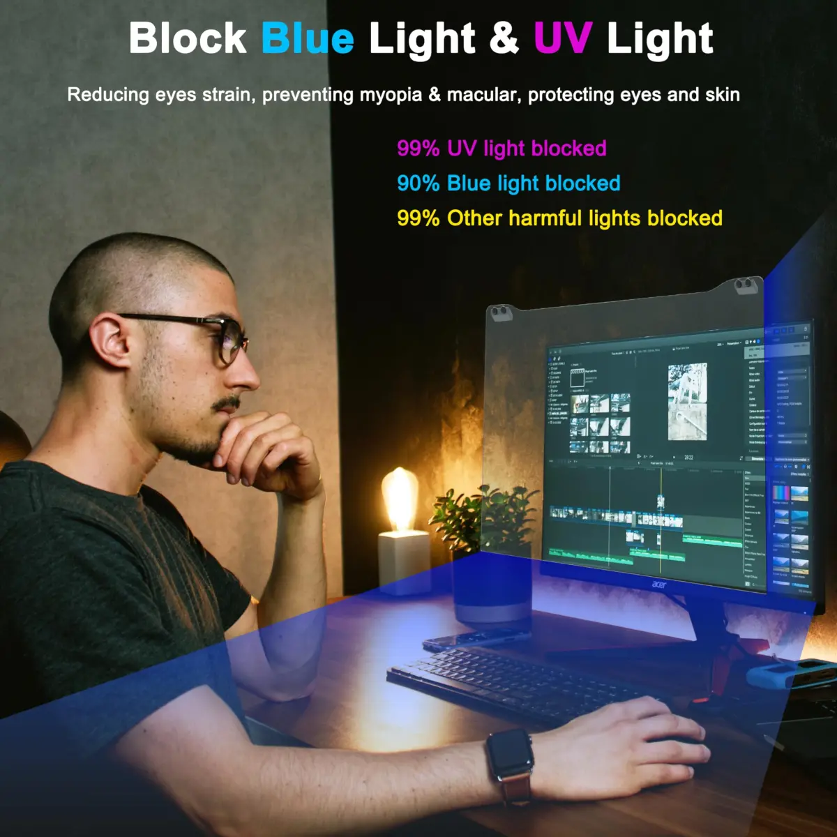 ZYY 27 Inch Anti Blue Light Screen Protector 61.26cm (24.12 x 14.02 inches) | Blocks 99% UV, 90%+ Blue Light - view 3