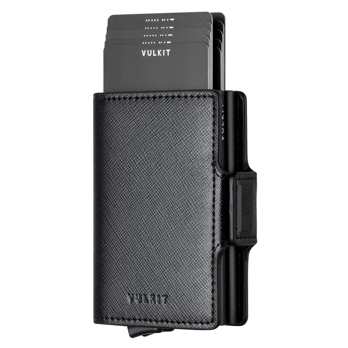 VULKIT Automatic Pop Up Double Card Holder | RFID Blocking Leather Wallet with Magnetic Closure (Cross Black) - main product image