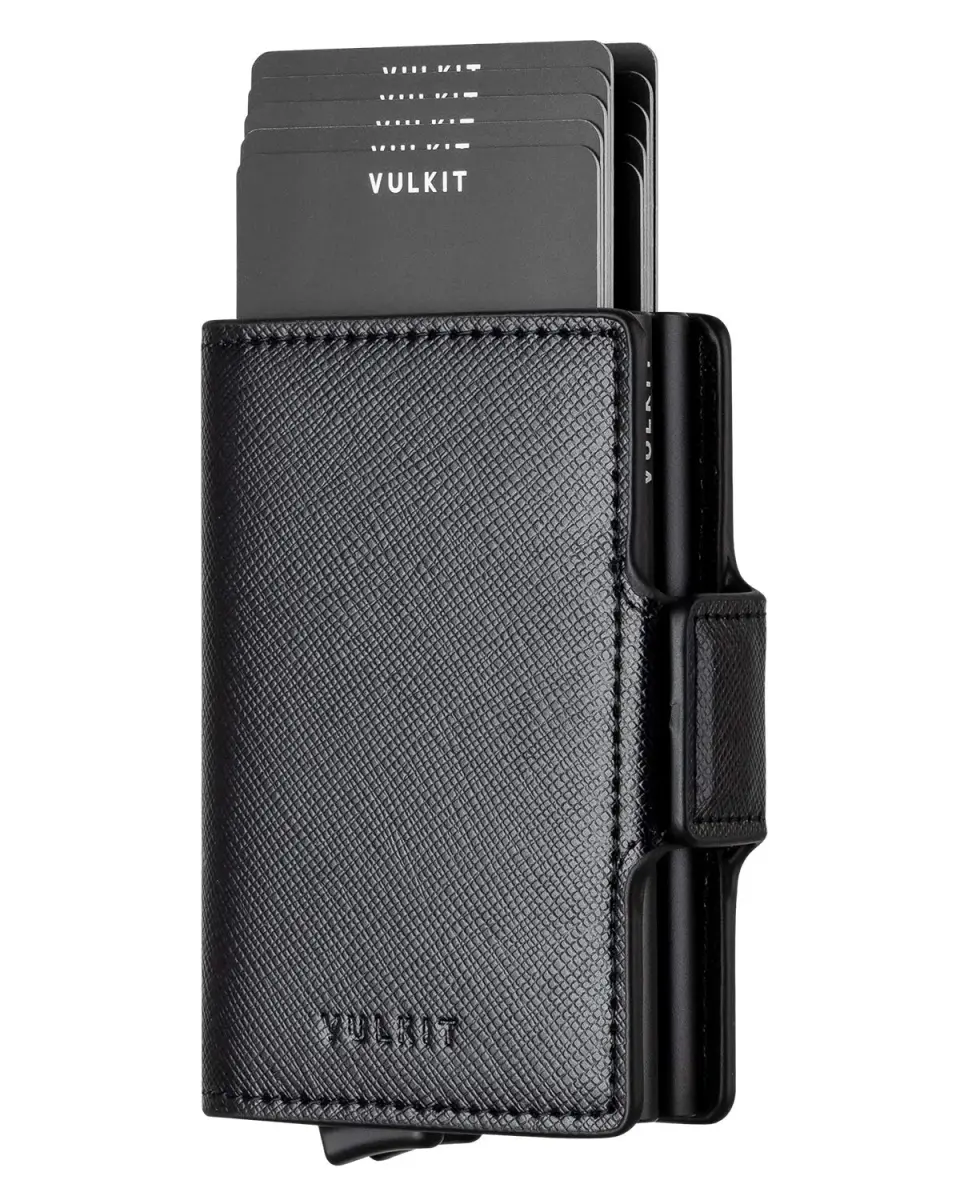 VULKIT Automatic Pop Up Double Card Holder | RFID Blocking Leather Wallet with Magnetic Closure (Cross Black) - main product image
