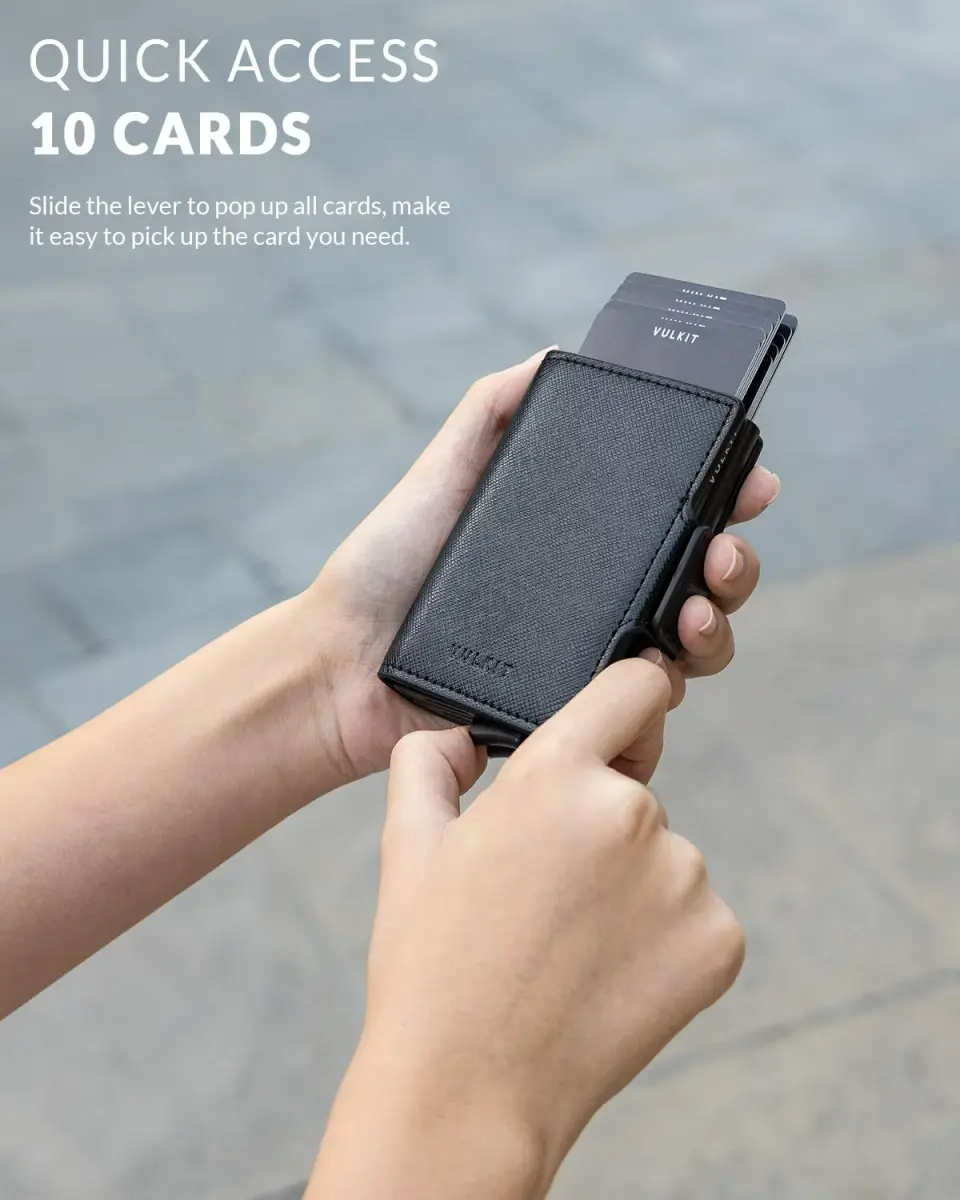 VULKIT Automatic Pop Up Double Card Holder | RFID Blocking Leather Wallet with Magnetic Closure (Cross Black) - view 2