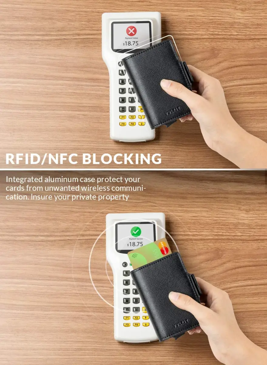 VULKIT Automatic Pop Up Double Card Holder | RFID Blocking Leather Wallet with Magnetic Closure (Cross Black) - view 3