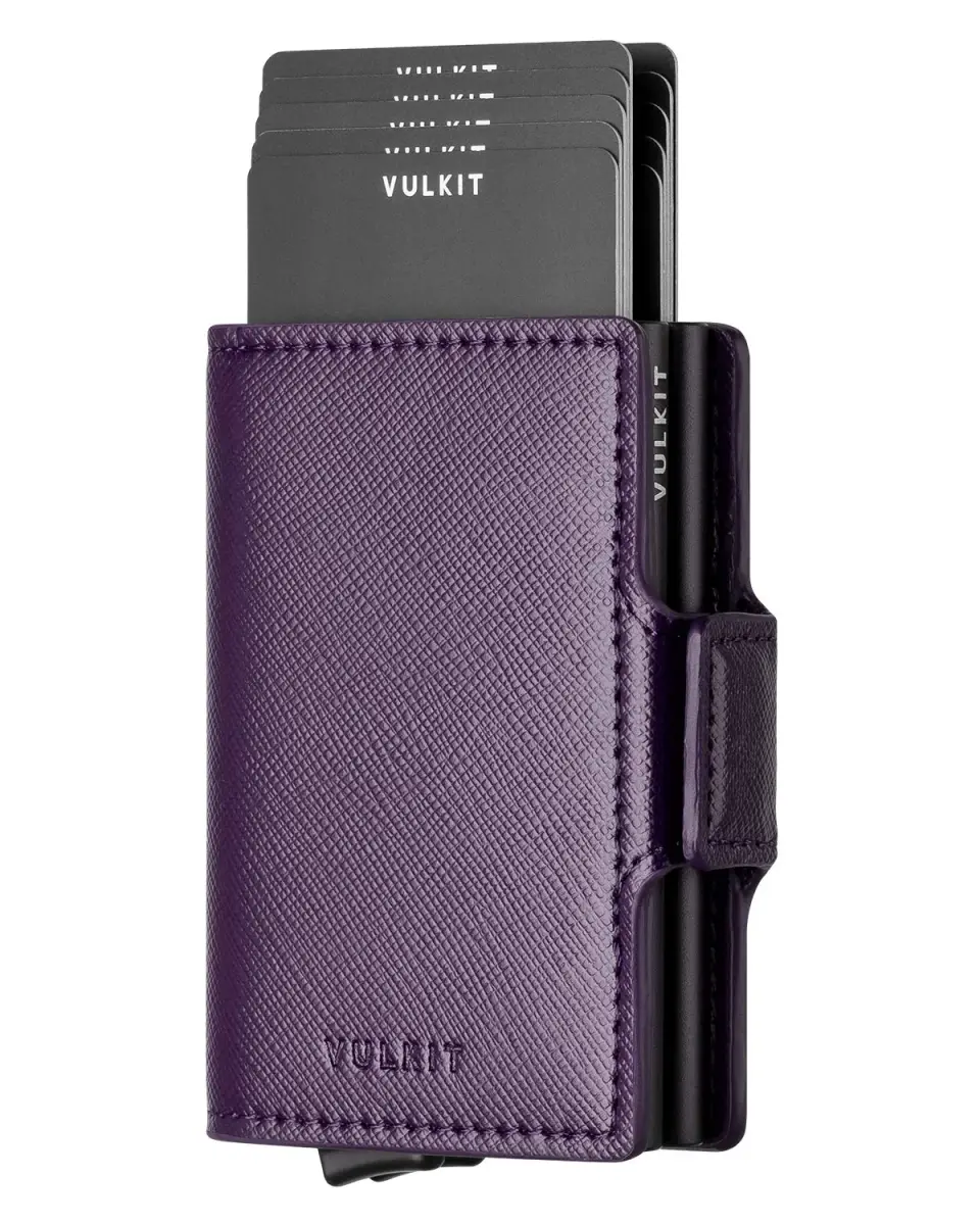 VULKIT Automatic Pop Up Double Card Holder RFID Blocking Leather Magnetic Wallet - Cross Wine - main product image