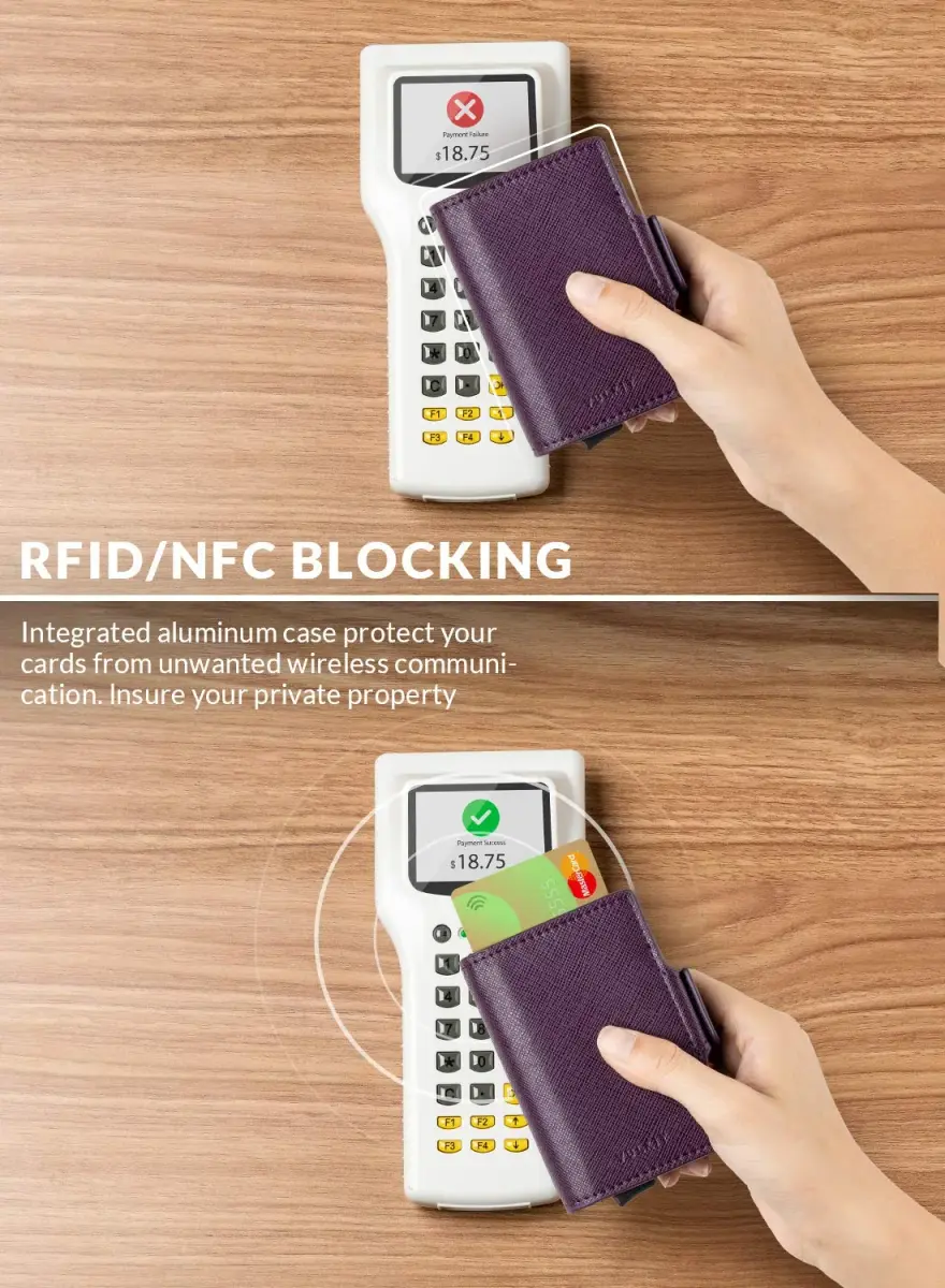 VULKIT Automatic Pop Up Double Card Holder RFID Blocking Leather Magnetic Wallet - Cross Wine - view 3