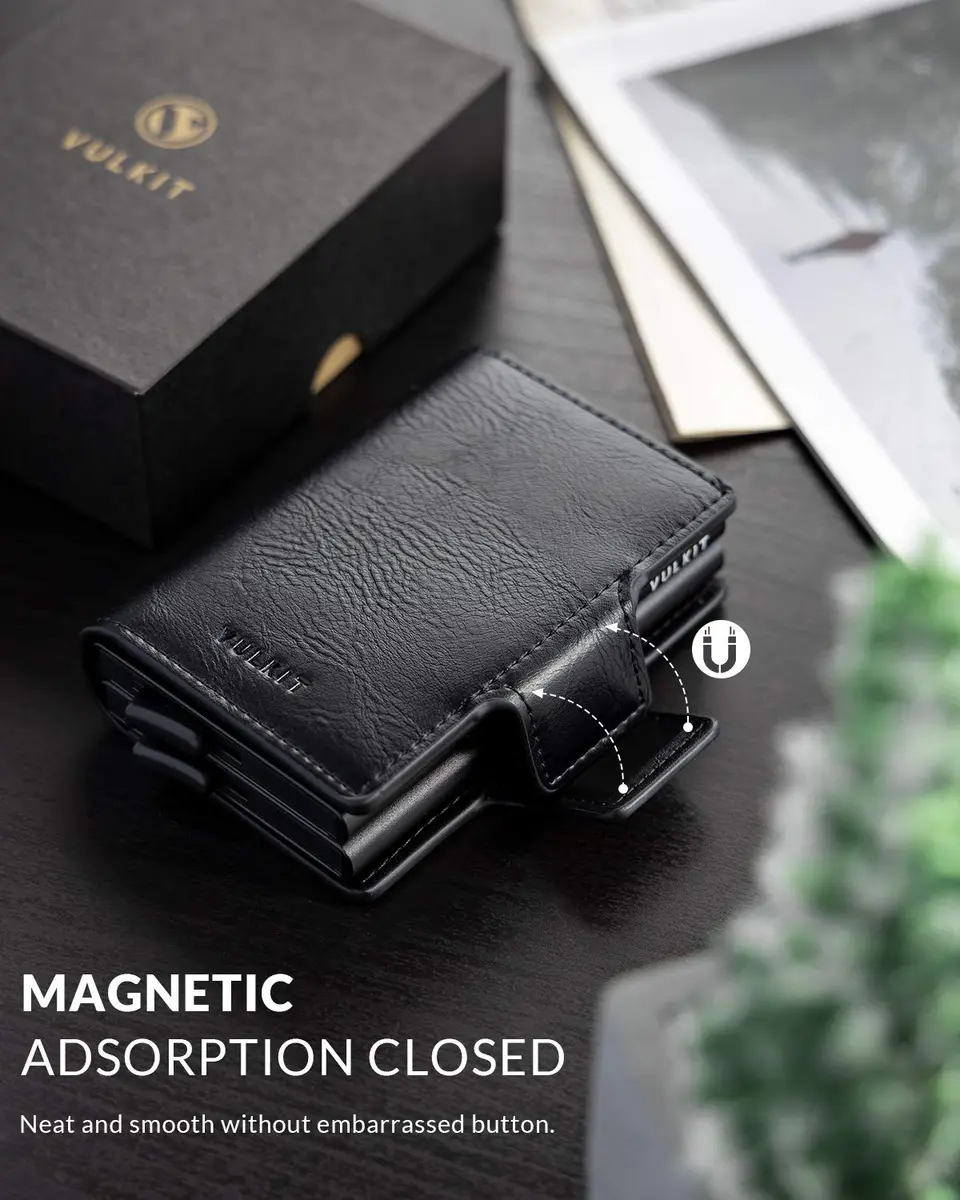 VULKIT Credit Card Holder RFID Blocking Leather Wallet 11x8x2.8cm | Pop-Up Double Card Case for Men & Women - view 5