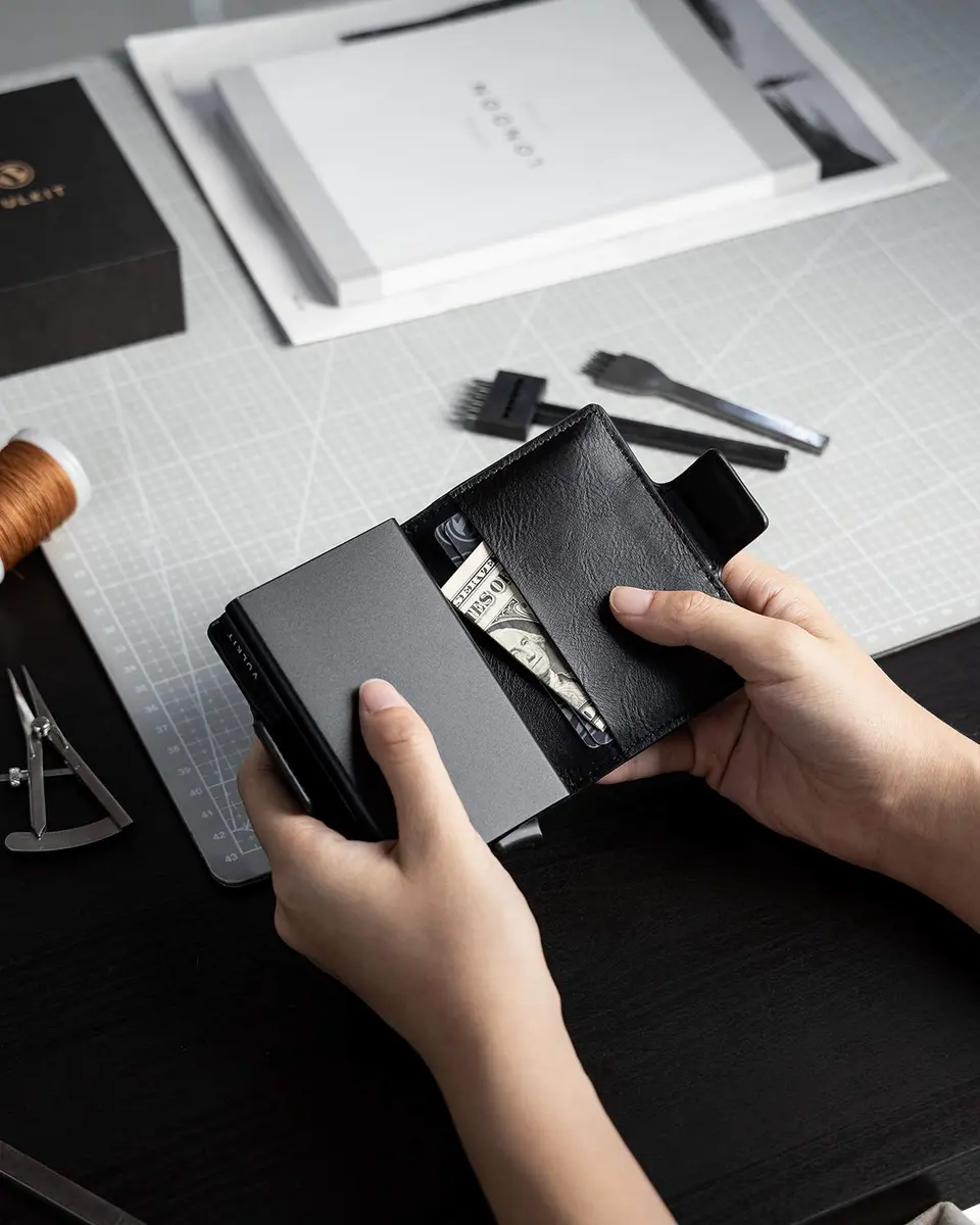 VULKIT Credit Card Holder RFID Blocking Leather Wallet 11x8x2.8cm | Pop-Up Double Card Case for Men & Women - view 7