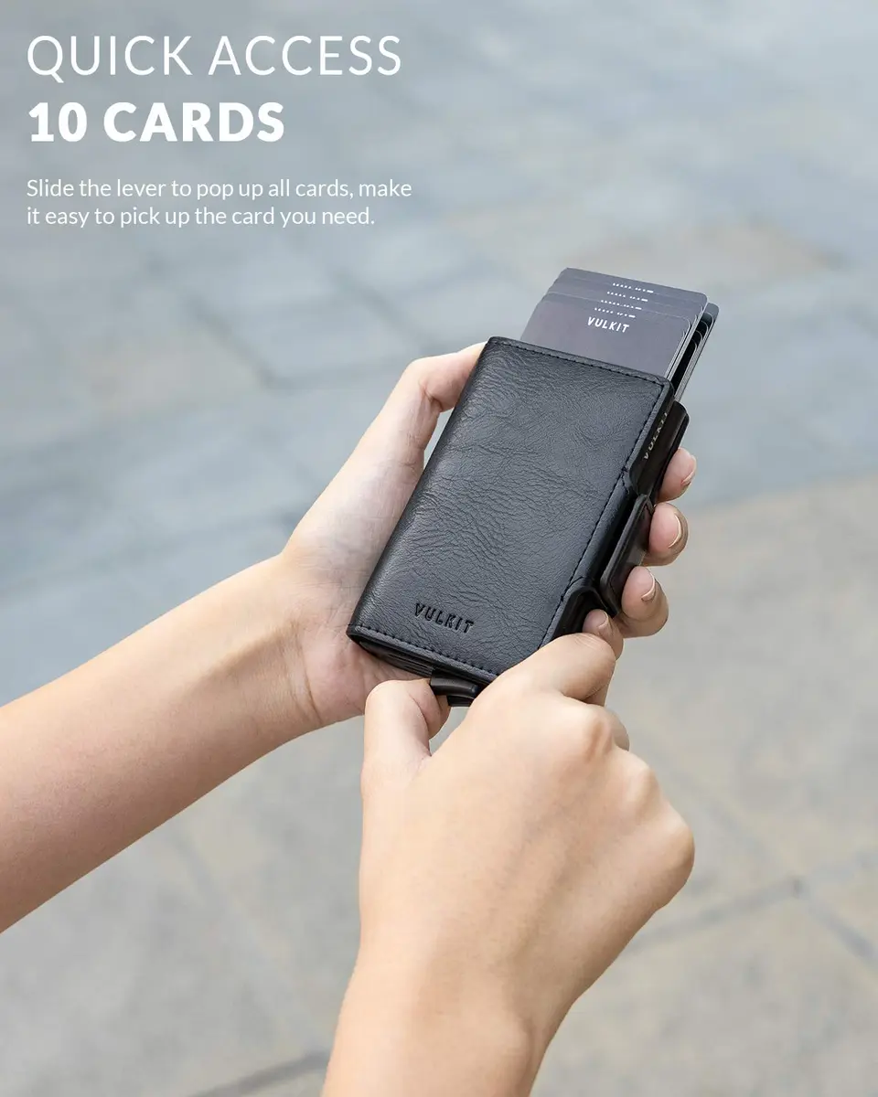 VULKIT Credit Card Holder RFID Blocking Leather Wallet 11x8x2.8cm | Pop-Up Double Card Case for Men & Women - view 2