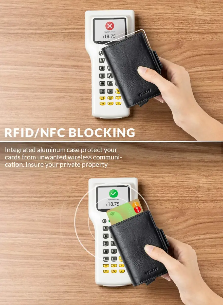 VULKIT Black Automatic Pop Up Double Card Holder with RFID Blocking, Magnetic Leather Wallet - view 3