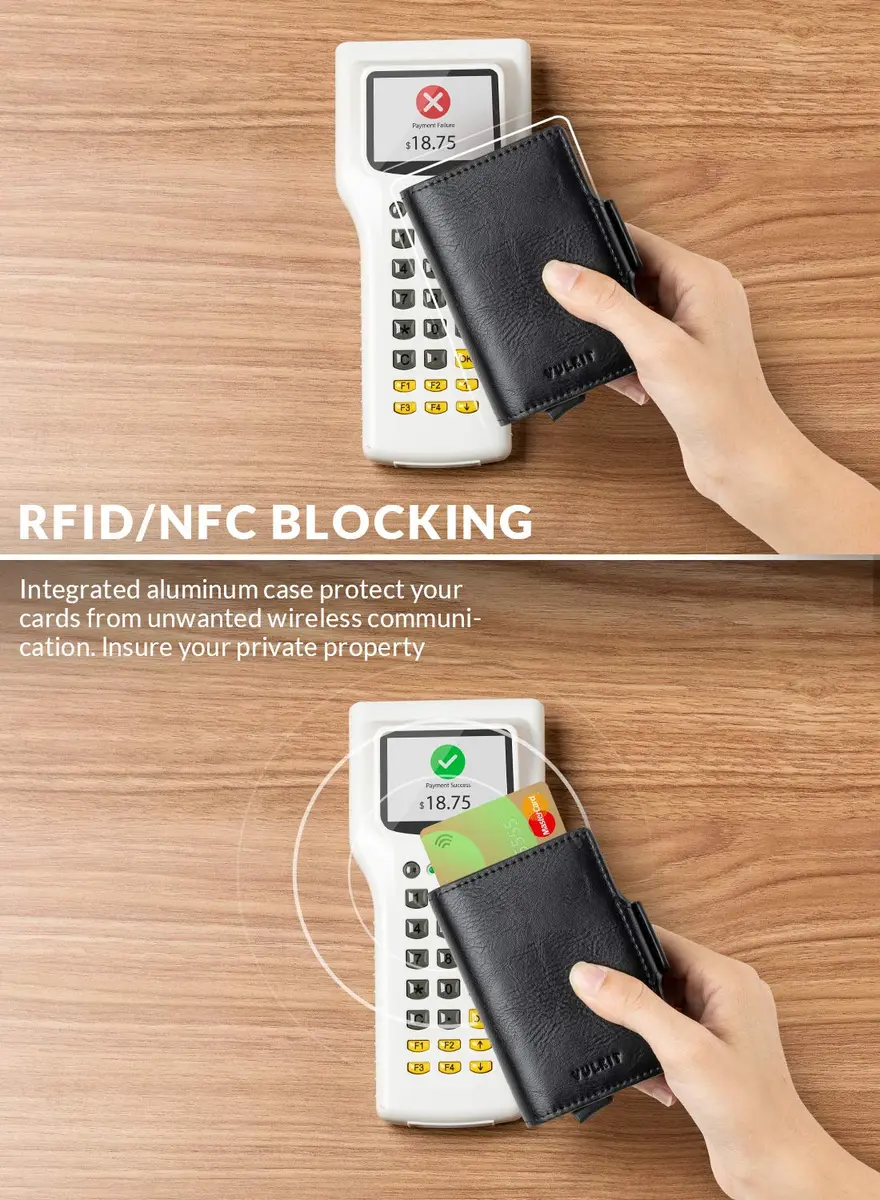 VULKIT Credit Card Holder RFID Blocking Leather Wallet 11x8x2.8cm | Pop-Up Double Card Case for Men & Women - view 3