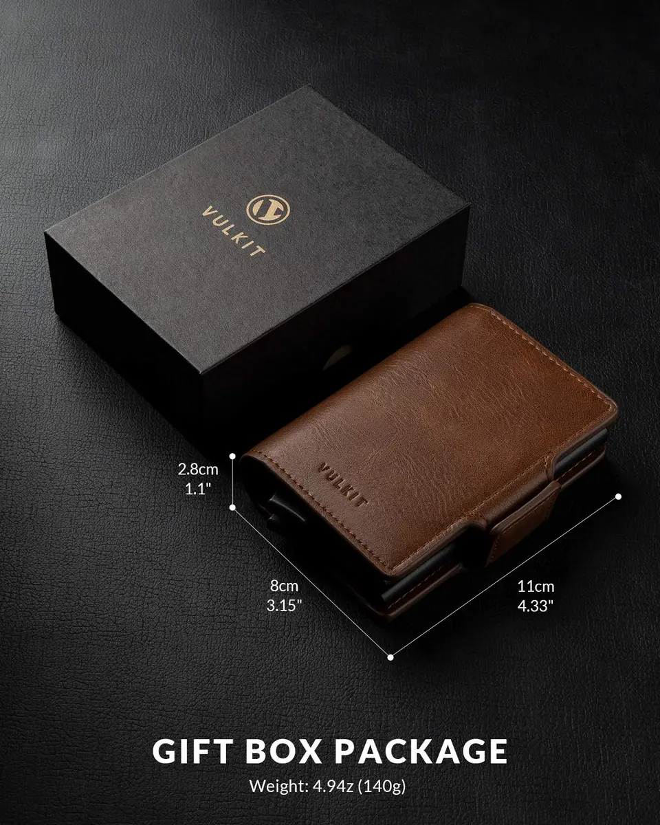 VULKIT Credit Card Holder RFID Blocking Leather Wallet 11x8x2.8cm | Automatic Pop Up Double Card Case - view 6