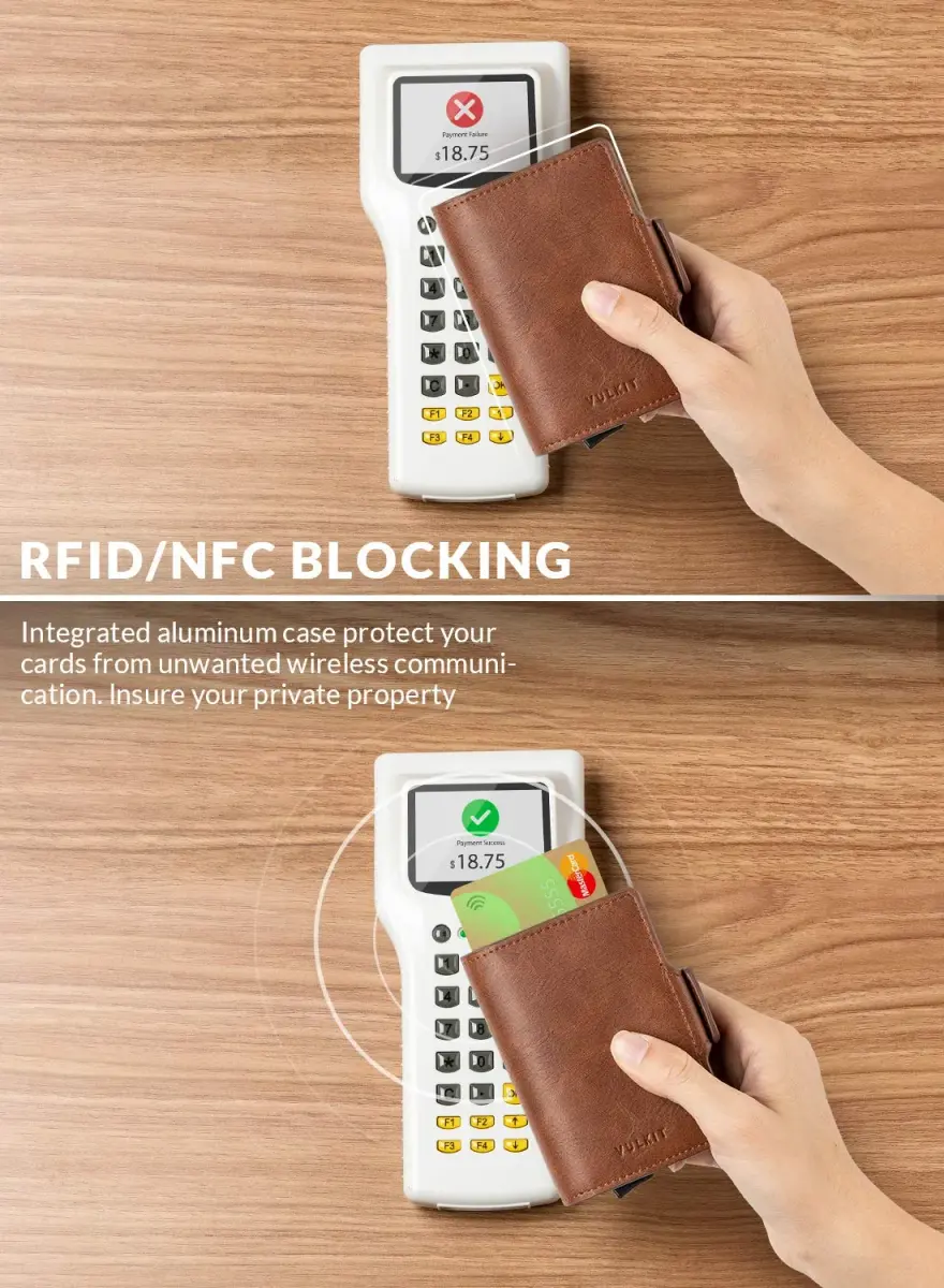 VULKIT Brown Automatic Pop Up Double Card Holder with RFID Blocking Leather and Magnetic Closure - 14 Card Capacity - view 3