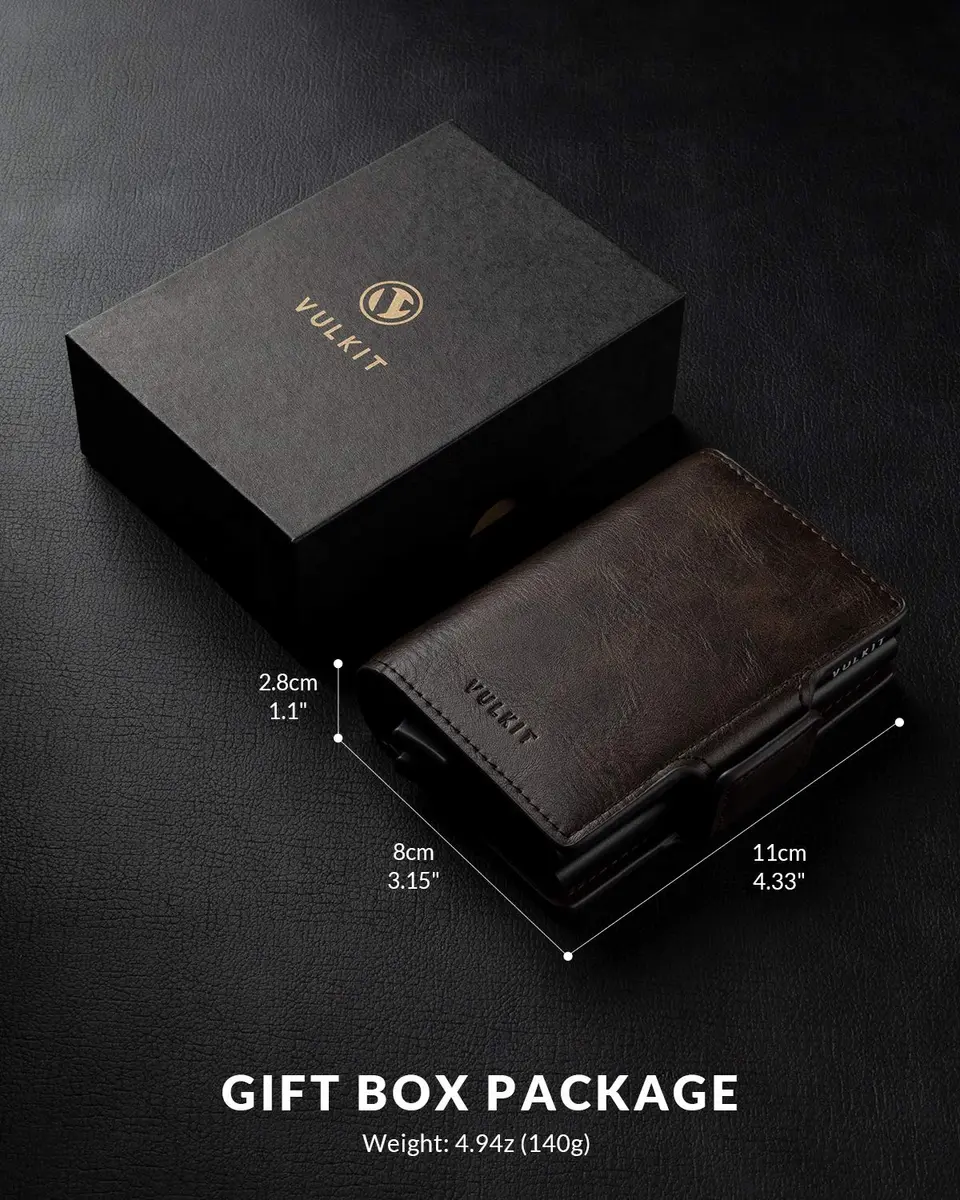 VULKIT Credit Card Holder RFID Blocking Leather Pop Up Wallet 6.5cm x 10cm | Compact, RFID Protected, Quick Access - view 6