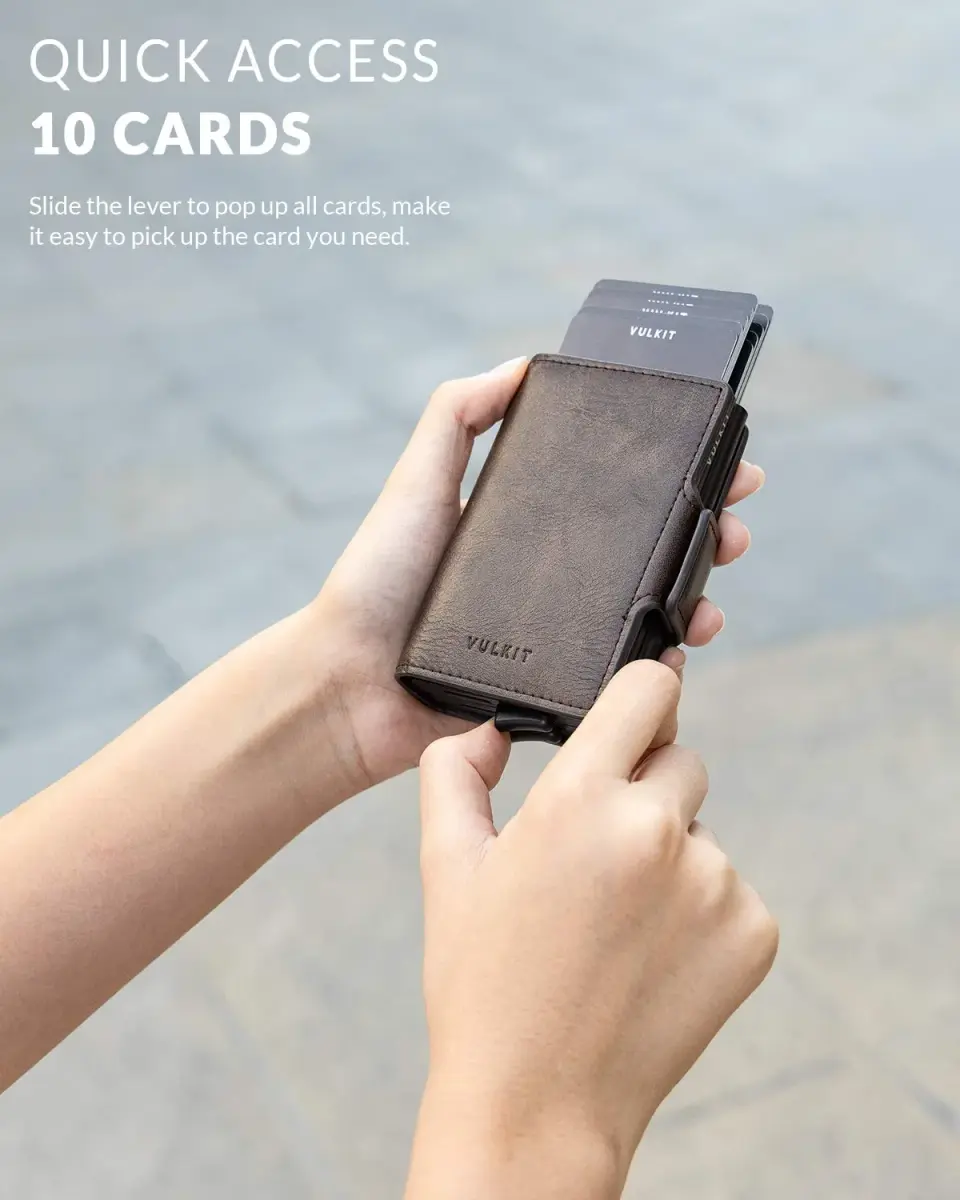 VULKIT Espresso Double Card Holder - Automatic Pop Up, RFID Blocking Leather Wallet - view 2