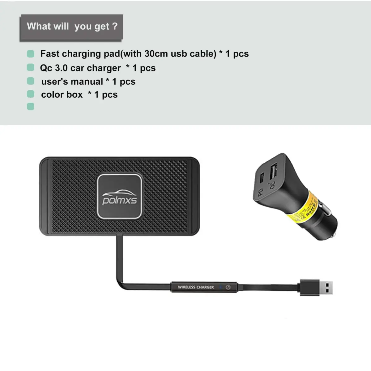 POLMXS 10W Fast Wireless Car Charger Pad with 30cm Cable | Qi-Certified for iPhone & Galaxy - view 7