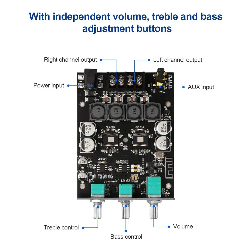 ARRAROWN ZK-TB21 2.1 Channel Bluetooth 5.0 Amplifier Board 100W+100W Max 200W AMP | HiFi Stereo Audio Power Amplifier Module with Treble Bass Control - view 2