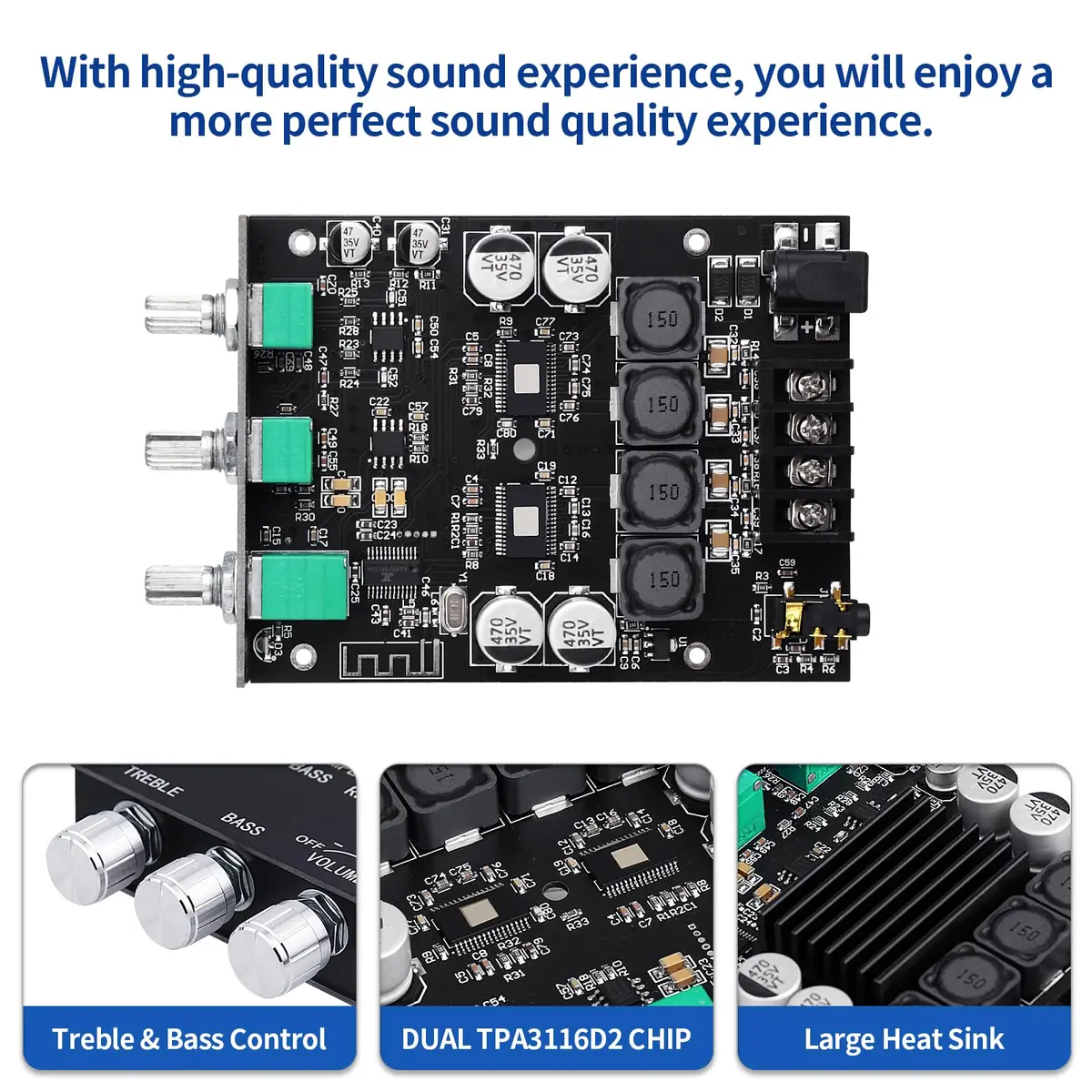 ARRAROWN ZK-TB21 2.1 Channel Bluetooth 5.0 Amplifier Board 100W+100W Max 200W AMP | HiFi Stereo Audio Power Amplifier Module with Treble Bass Control - view 3
