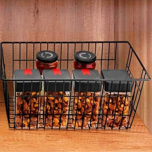 Slideep Farmhouse Metal Wire Basket 3 Pack | Kitchen & Pantry Organizer with Handles (15.7in x 9.5in x 6.3in) - view 6