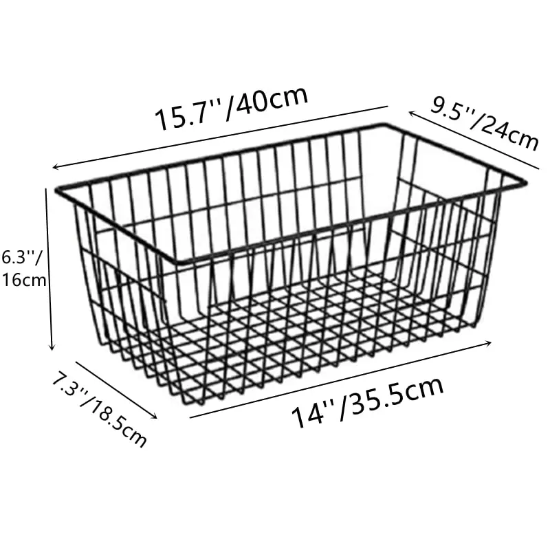 Slideep Farmhouse Metal Wire Basket 3 Pack | Kitchen & Pantry Organizer with Handles (15.7in x 9.5in x 6.3in) - view 3
