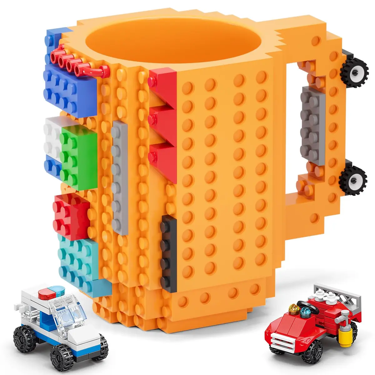 DAYMOO Build-on Brick Mug Set with 2 Random Packs of 2-in-1 Bricks | Creative Novelty Coffee Mug for Kids & Adults (70-120 chars) - main product image