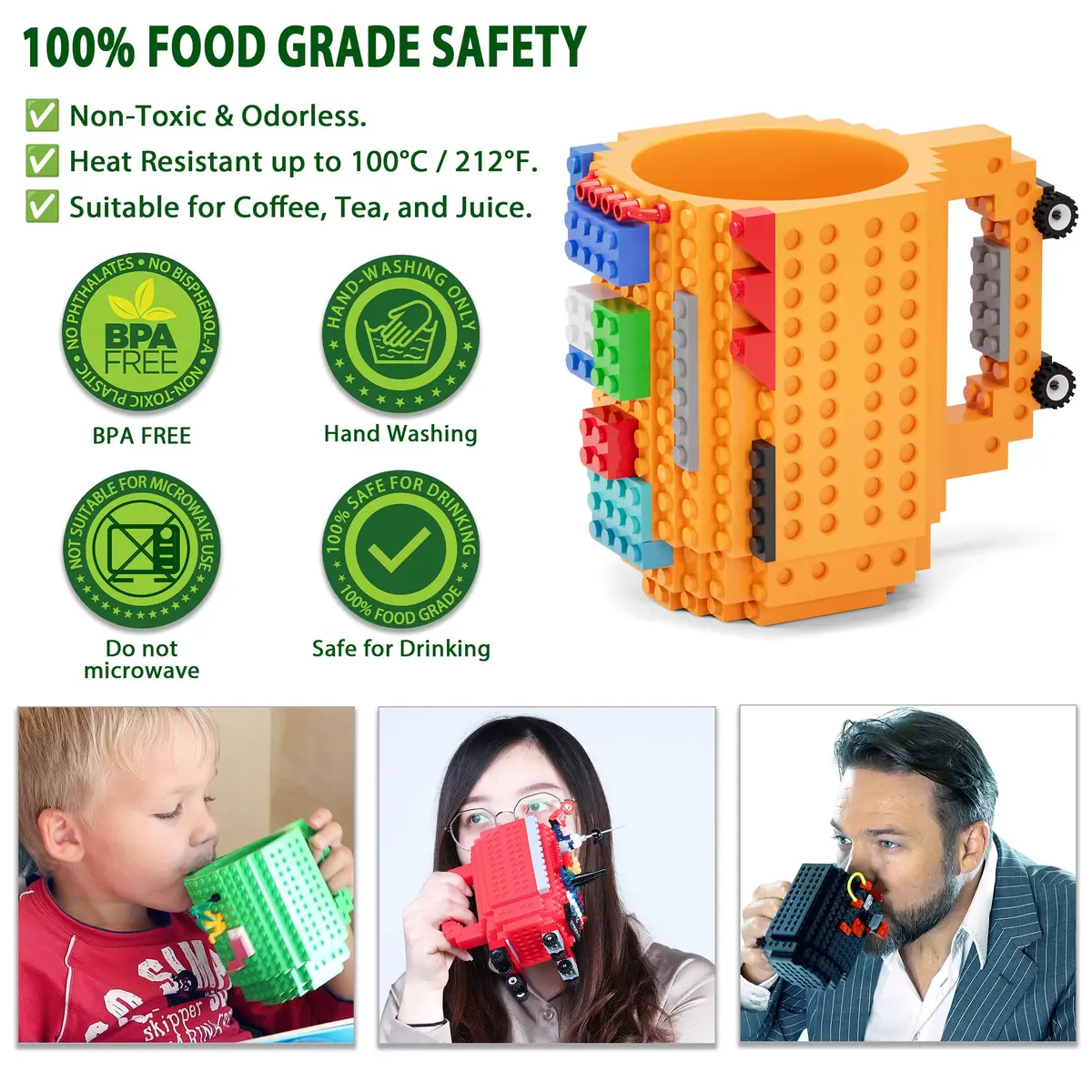 DAYMOO Build-on Brick Mug Set with 2 Random Packs of 2-in-1 Bricks | Creative Novelty Coffee Mug for Kids & Adults (70-120 chars) - view 3