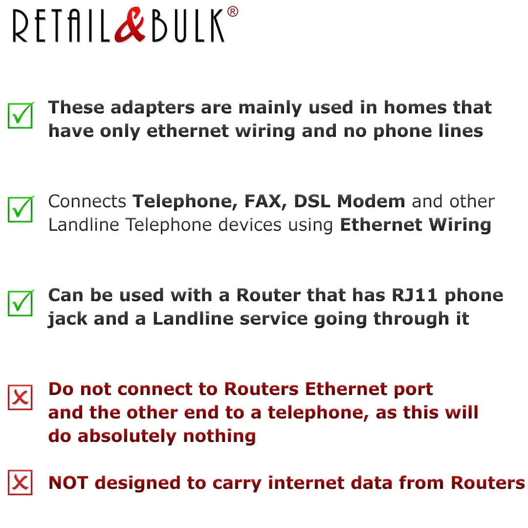 RetailAndBulk 2-Pack RJ11 to RJ45 Adapter Phone Line to Ethernet | Landline, Fax, DSL Modem Connection - view 3
