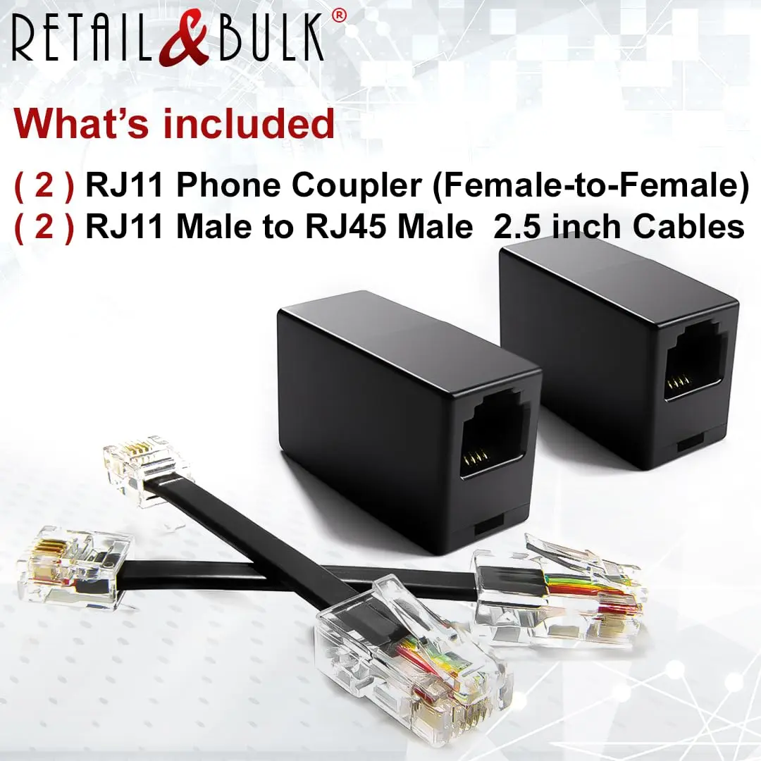 RetailAndBulk 2-Pack RJ11 to RJ45 Adapter Phone Line to Ethernet | Landline, Fax, DSL Modem Connection - view 4