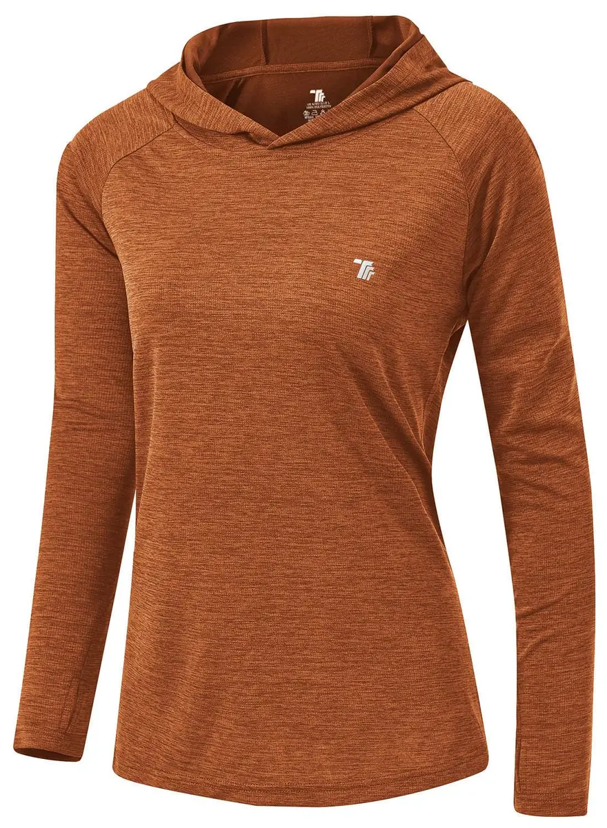TBMPOY Womens UPF 50+ Sun Protection Hoodie Shirt Long Sleeve Fishing Hiking Outdoor UV Shirt Lightweight Orange L - main product image