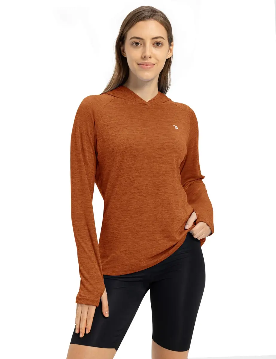 TBMPOY Womens UPF 50+ Sun Protection Hoodie Shirt Long Sleeve Fishing Hiking Outdoor UV Shirt Lightweight Orange L - view 5