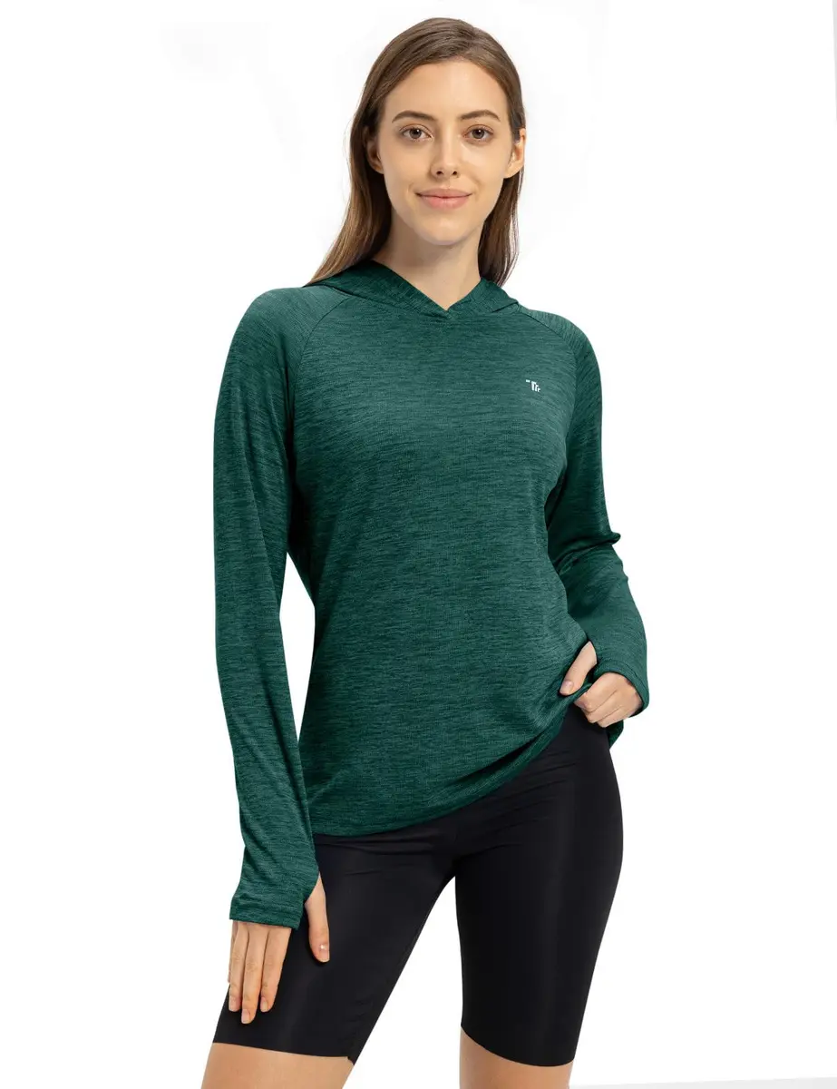 TBMPOY Womens UPF 50+ Sun Protection Hoodie Shirt Long Sleeve Fishing Hiking Outdoor UV Shirt Lightweight Blackish Green L - view 5